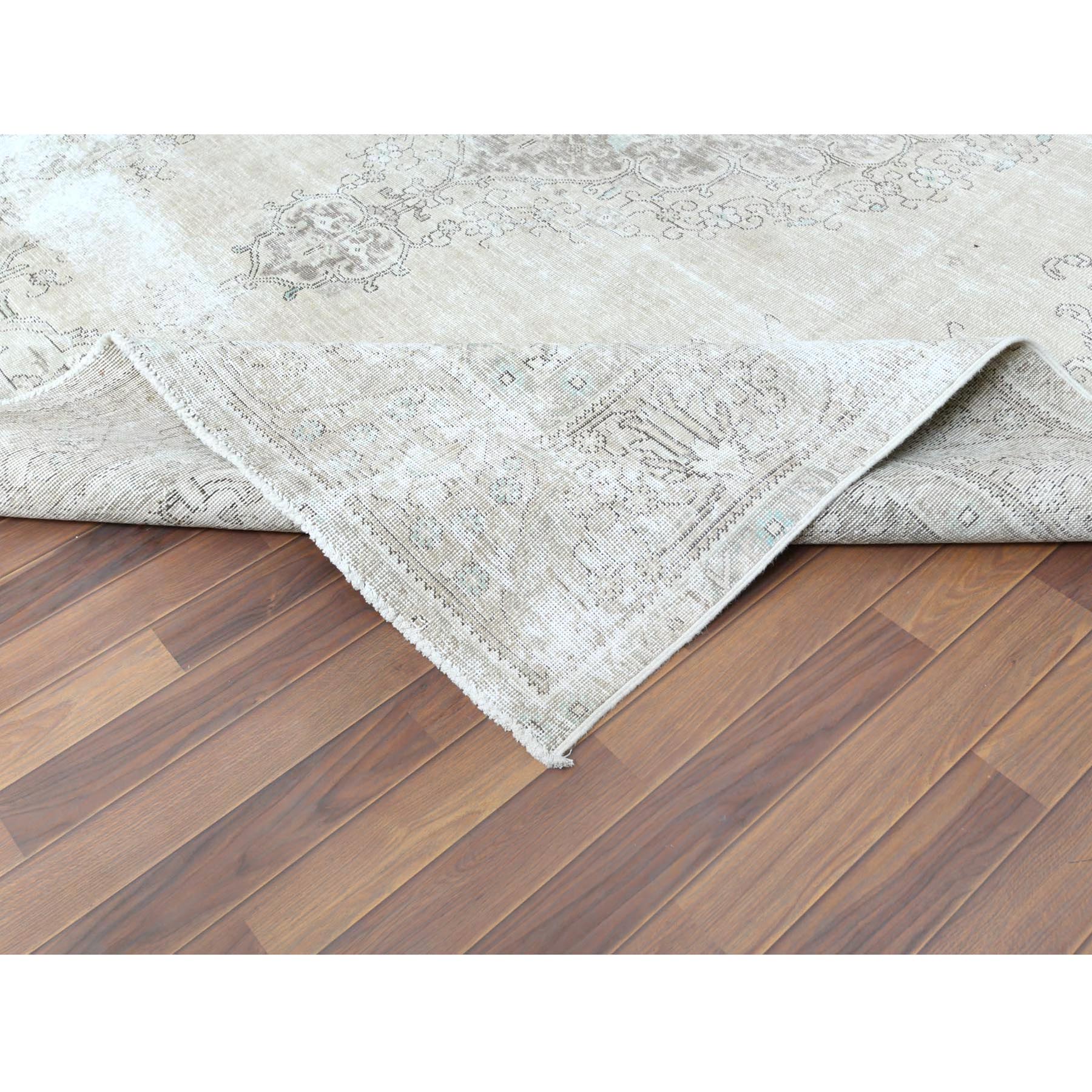 9'8"x12'6" Pure Wool Persian Tabriz Vintage Clean with Some Parts of Wear Beautiful Herbal Wash Ivory Hand Knotted Oriental Rug Sh61216