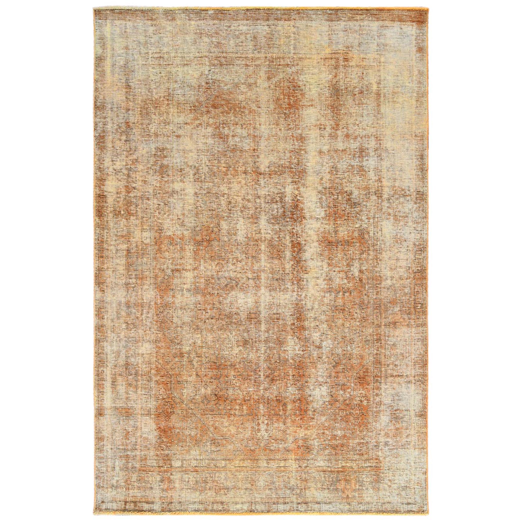 Fetneh Collection And Vintage Overdyed Collection Hand Knotted Orange Rug No: 1122492