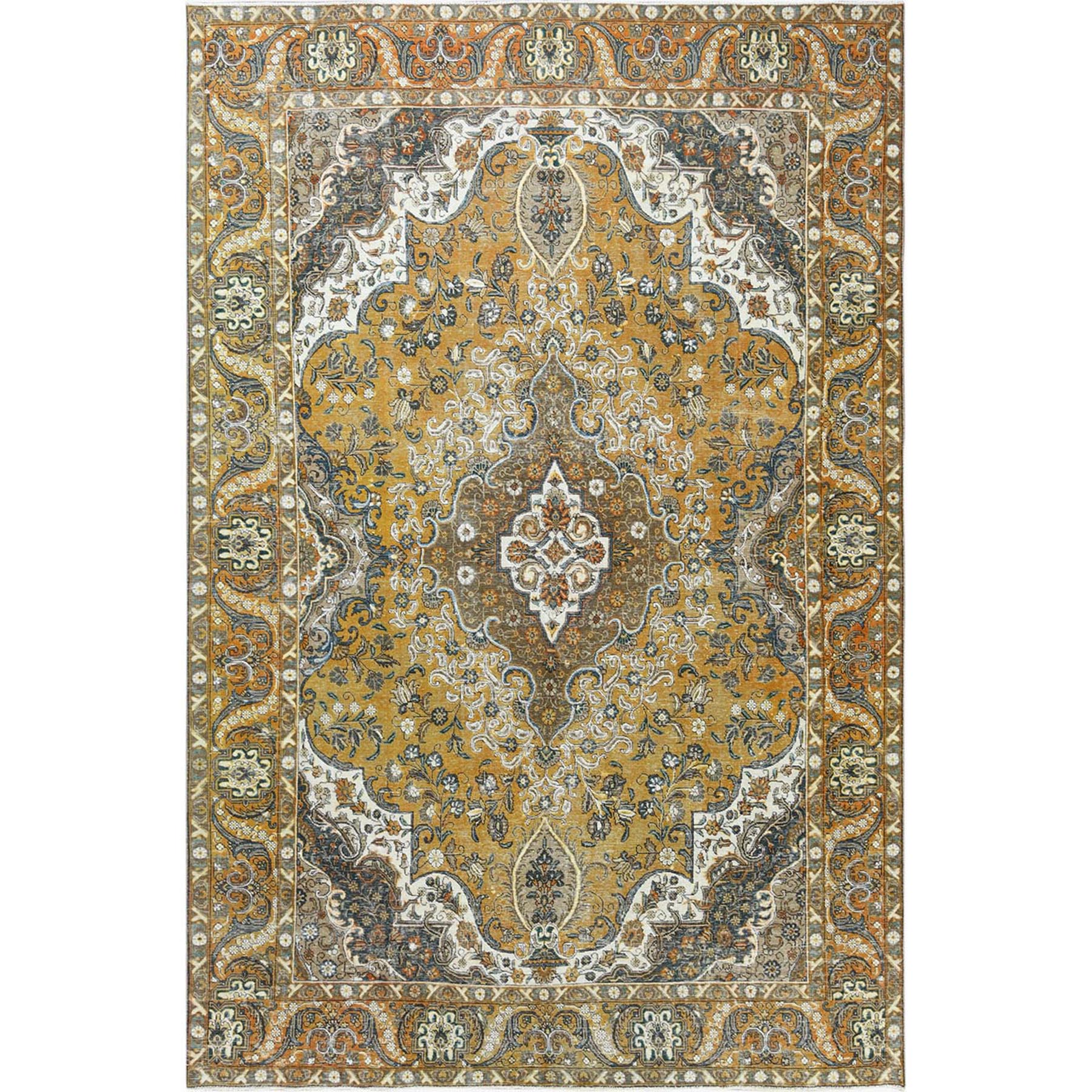 Fetneh Collection And Vintage Overdyed Collection Hand Knotted Yellow Rug No: 1122614