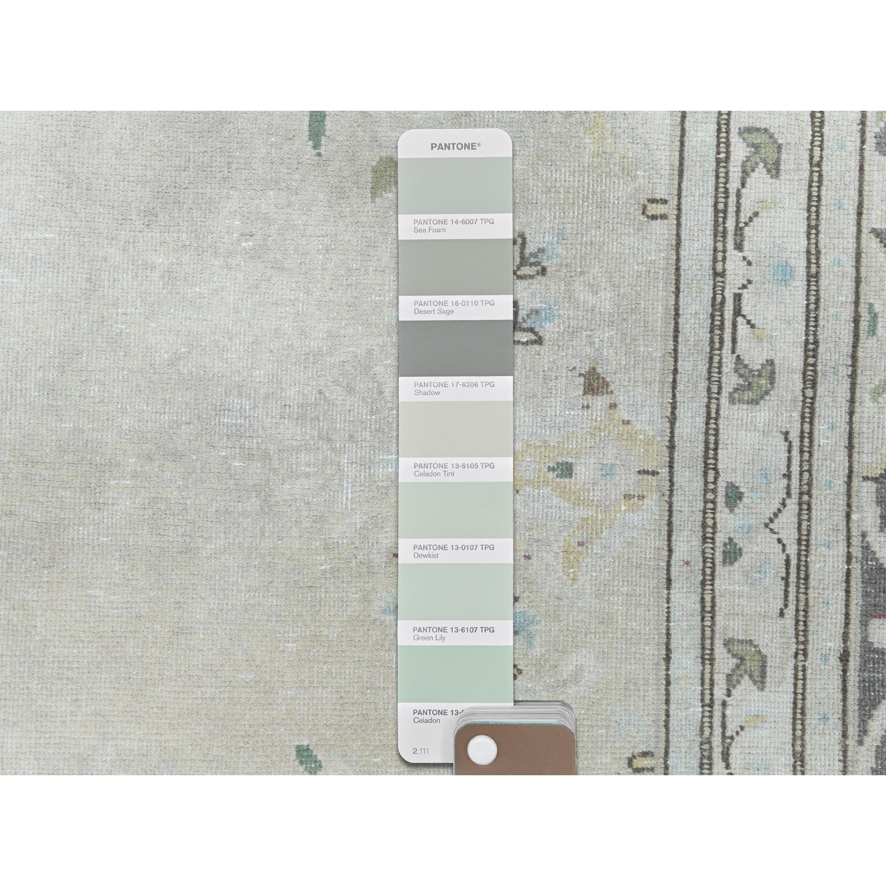 6'9"x10'10" Bohemian Distressed Hand Knotted Washed Out Gray Organic Wool Worn Down Clean Persian Kerman Old Oriental Rug Sh61338