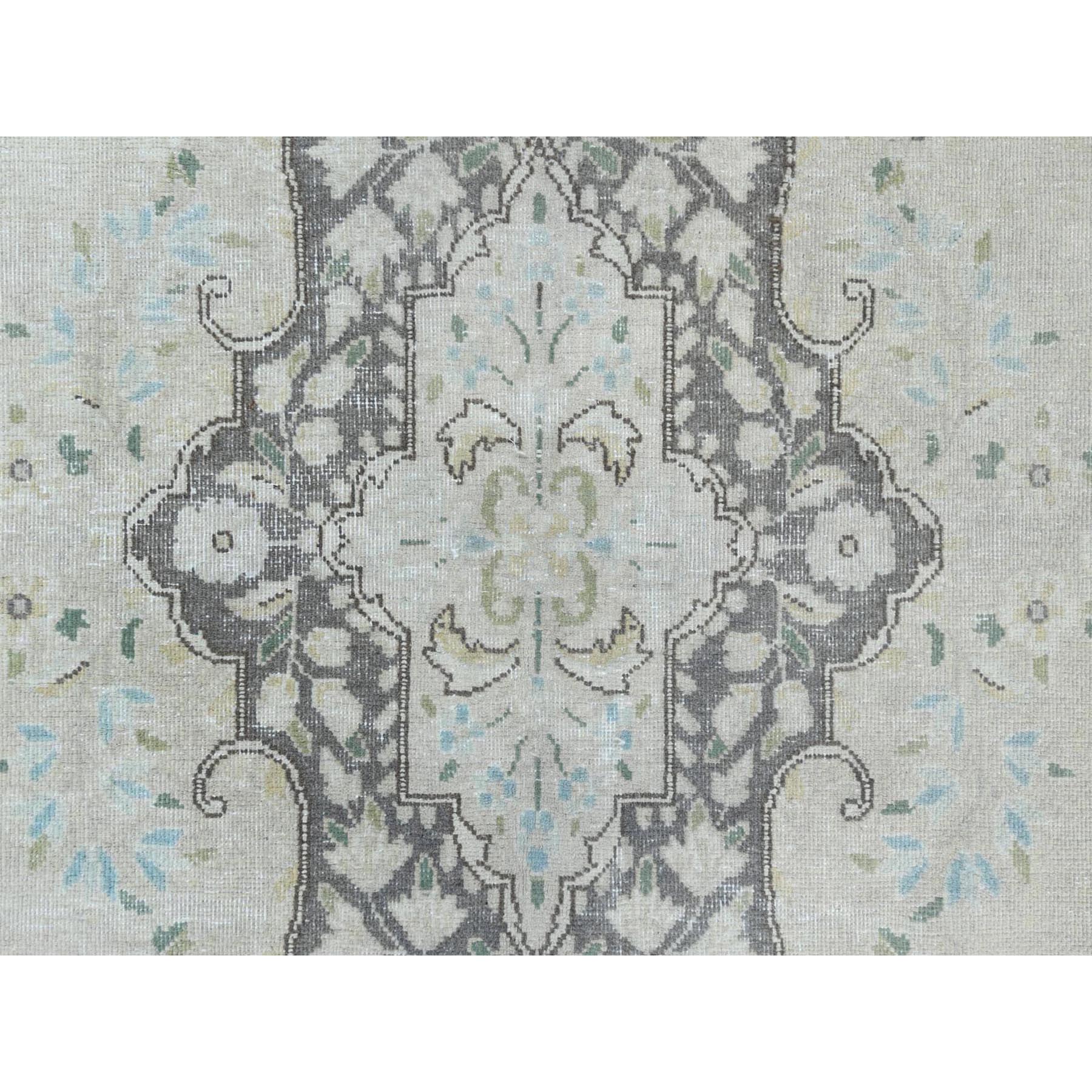 6'9"x10'10" Bohemian Distressed Hand Knotted Washed Out Gray Organic Wool Worn Down Clean Persian Kerman Old Oriental Rug Sh61338