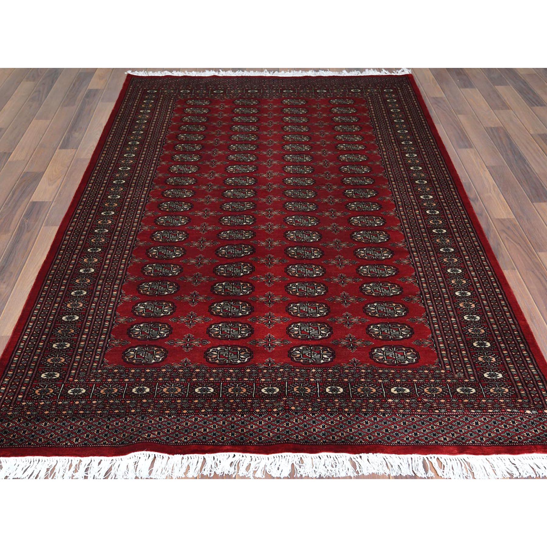 5'1"x7'9" Deep and Saturated Red Hand Knotted Super Bokara 250 KPSI Denser Weave Silky Wool Oriental Rug Sh61380