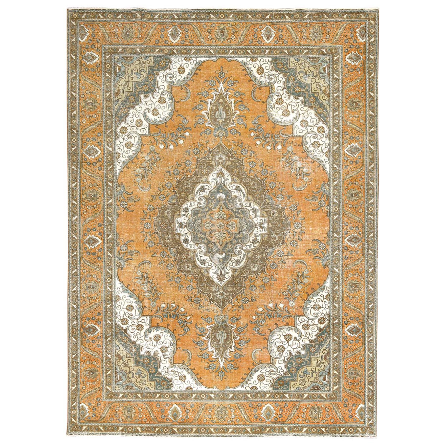 Fetneh Collection And Vintage Overdyed Collection Hand Knotted Orange Rug No: 1122772