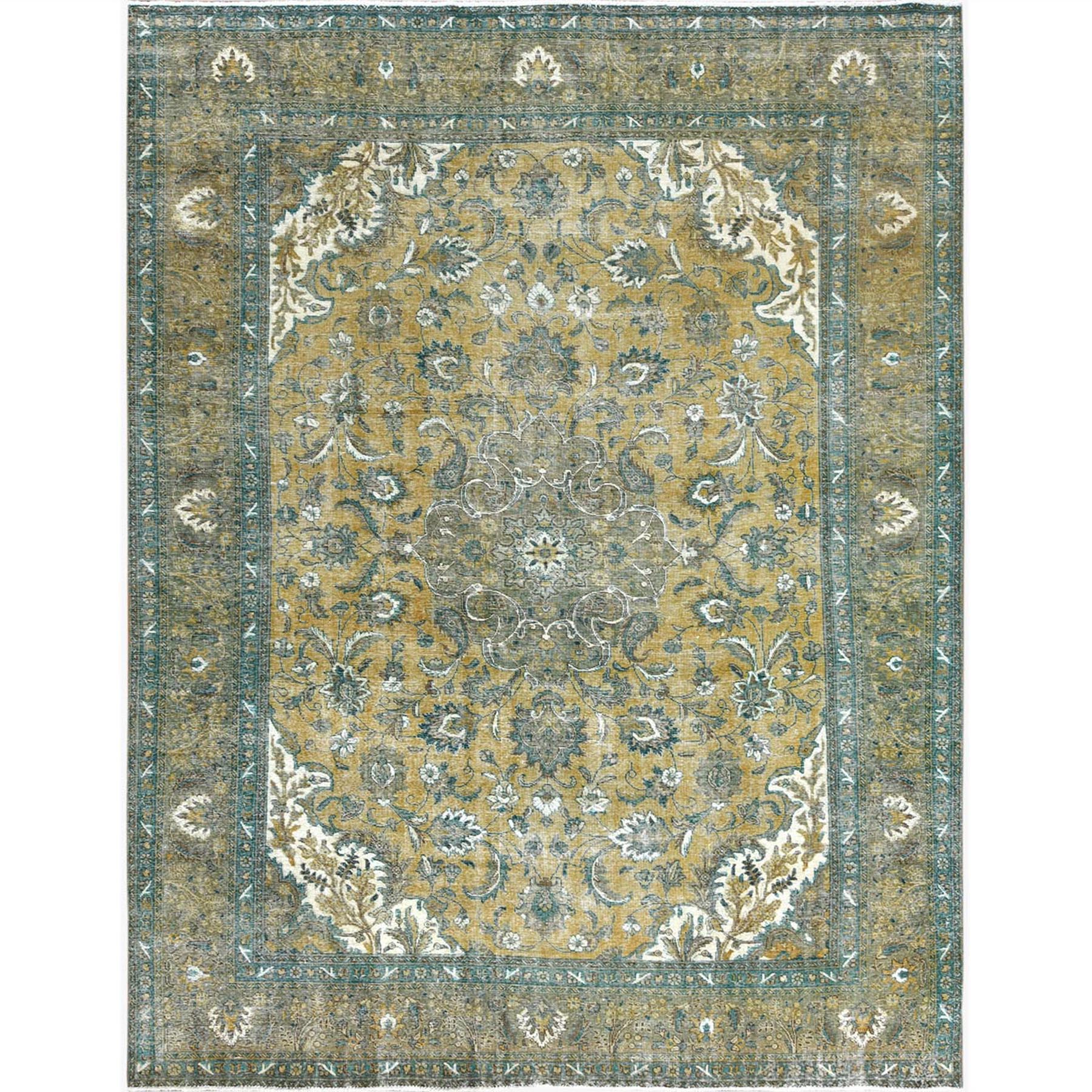 Fetneh Collection And Vintage Overdyed Collection Hand Knotted Yellow Rug No: 1122802