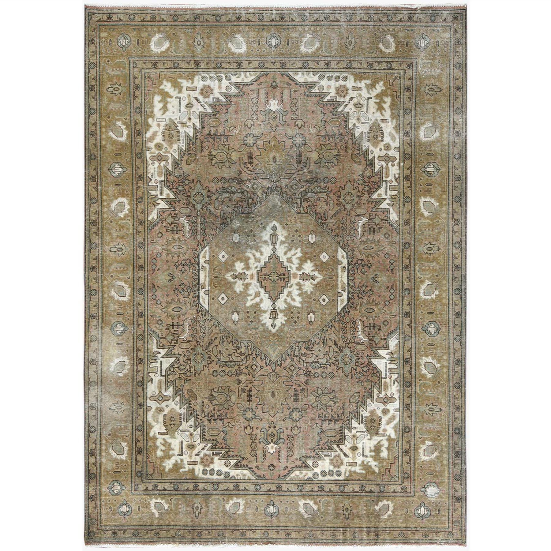 Fetneh Collection And Vintage Overdyed Collection Hand Knotted Beige Rug No: 1122806