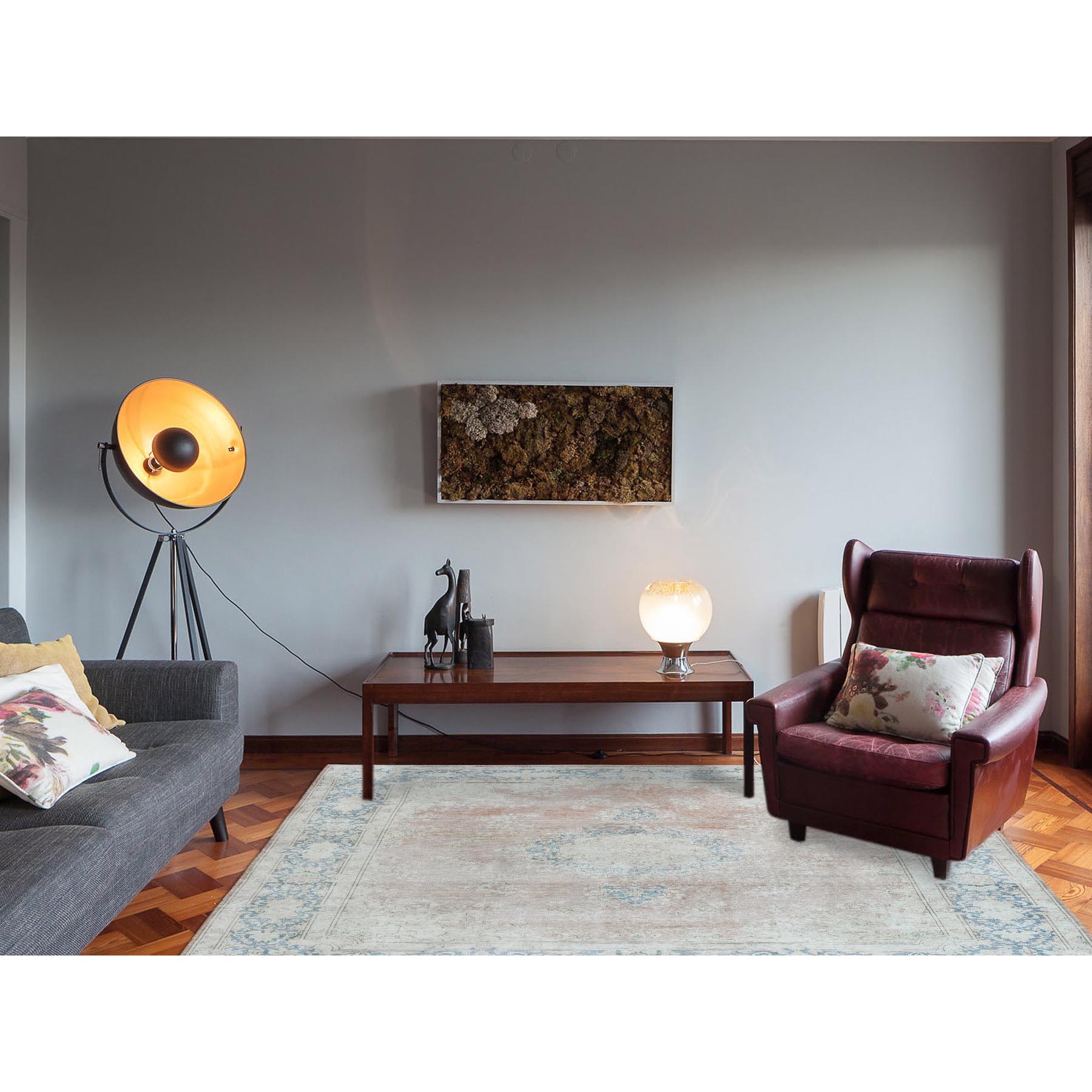 9'8"x12'7" Cork Brown, Persian Kerman, Old Clean, Sun Faded with Milk Wash Organic Wool, Low to the Pile, Hand Knotted, Oriental Rug Sh61404