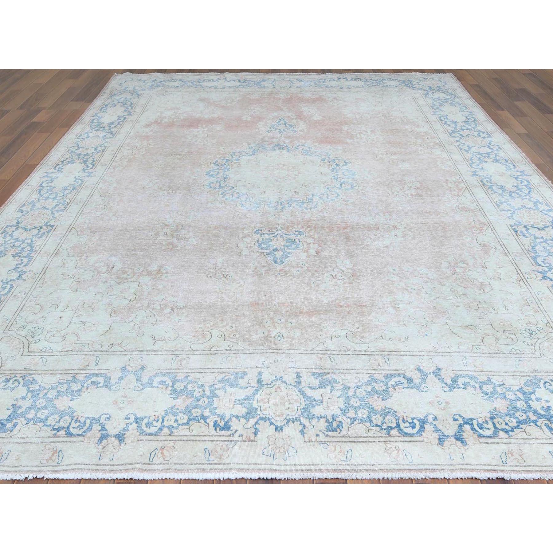 9'8"x12'7" Cork Brown, Persian Kerman, Old Clean, Sun Faded with Milk Wash Organic Wool, Low to the Pile, Hand Knotted, Oriental Rug Sh61404