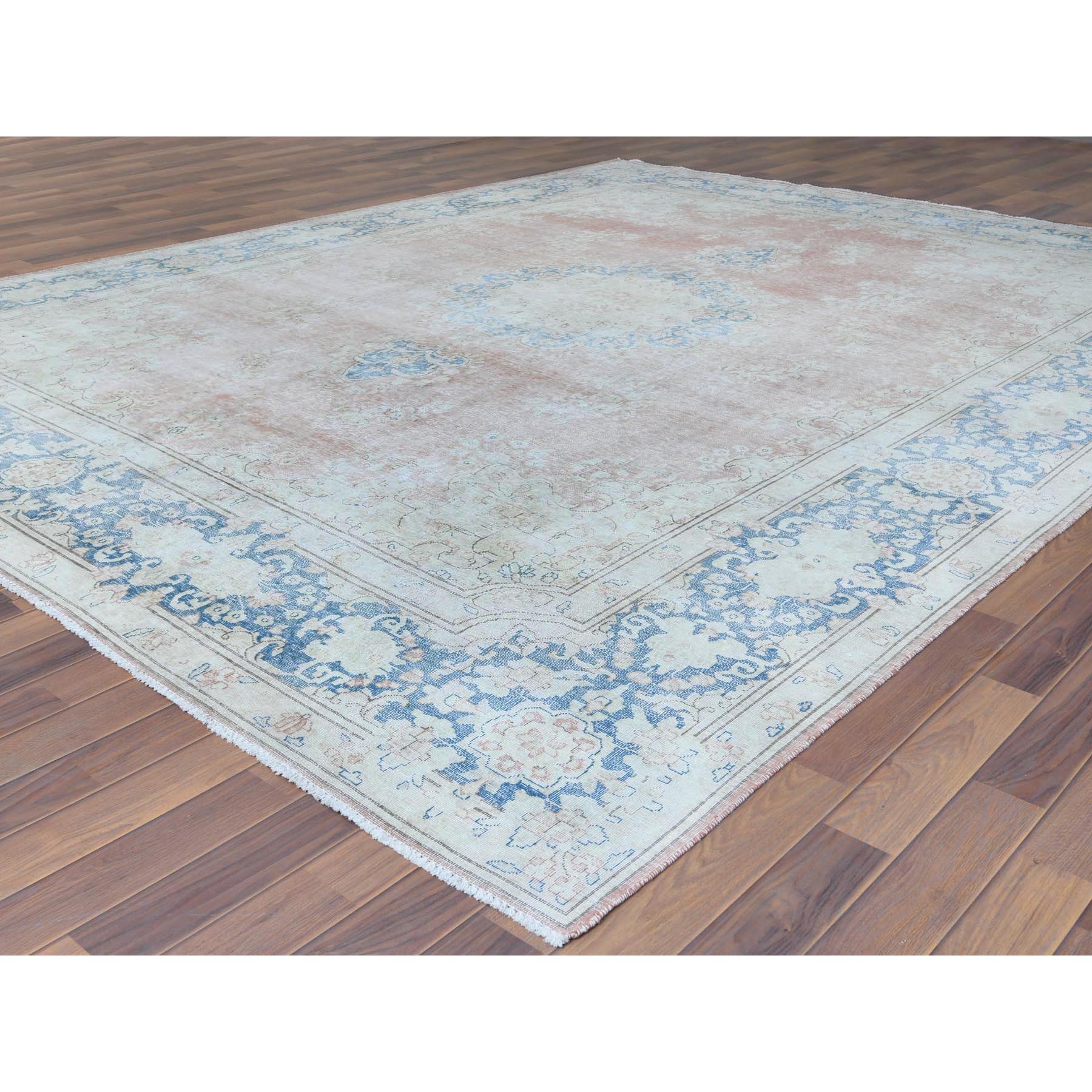 9'8"x12'7" Cork Brown, Persian Kerman, Old Clean, Sun Faded with Milk Wash Organic Wool, Low to the Pile, Hand Knotted, Oriental Rug Sh61404