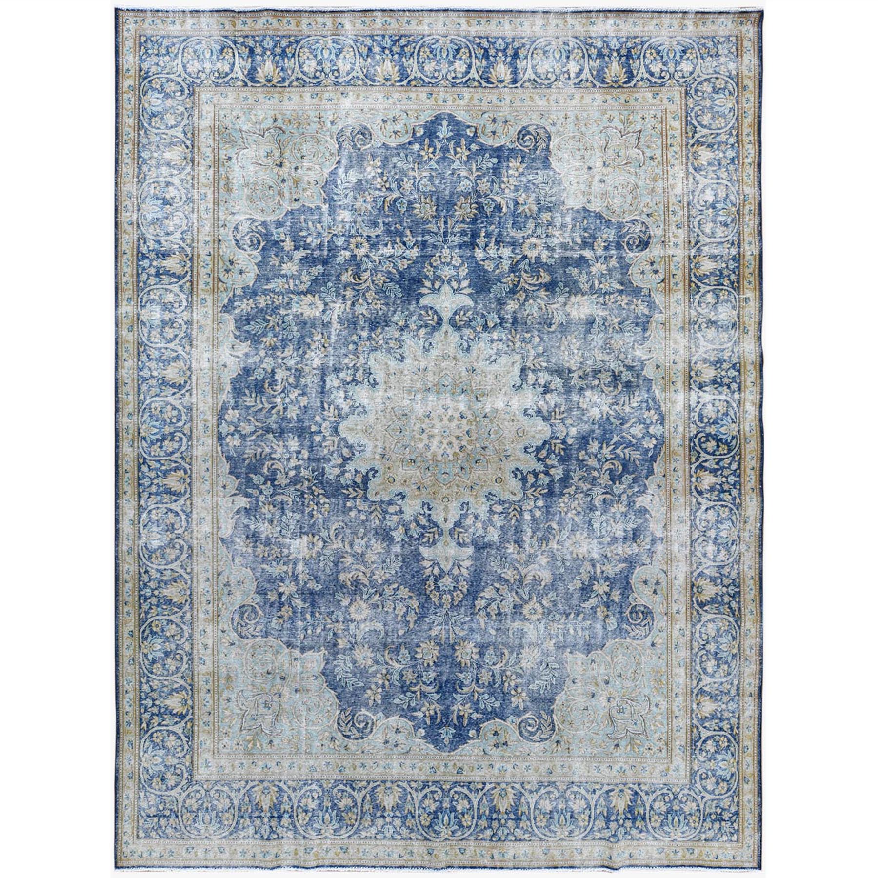 Fetneh Collection And Vintage Overdyed Collection Hand Knotted Blue 1122822 Rug