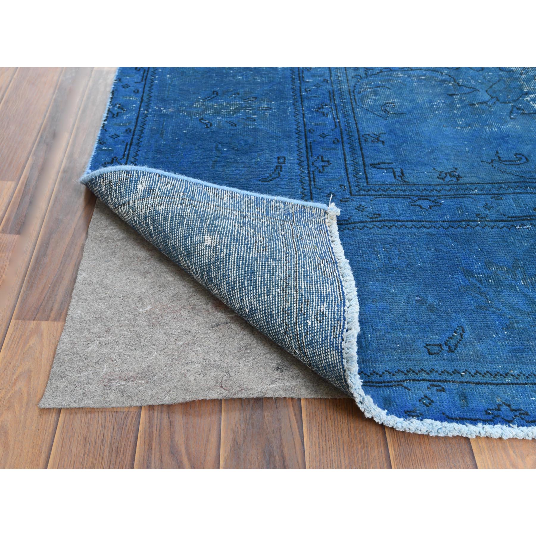 9'8"x10'10" Blue Vintage Overdyed Persian Tabriz Distressed Worn Wool Shaved Down Hand Knotted Squarish Oriental Rug Sh61487