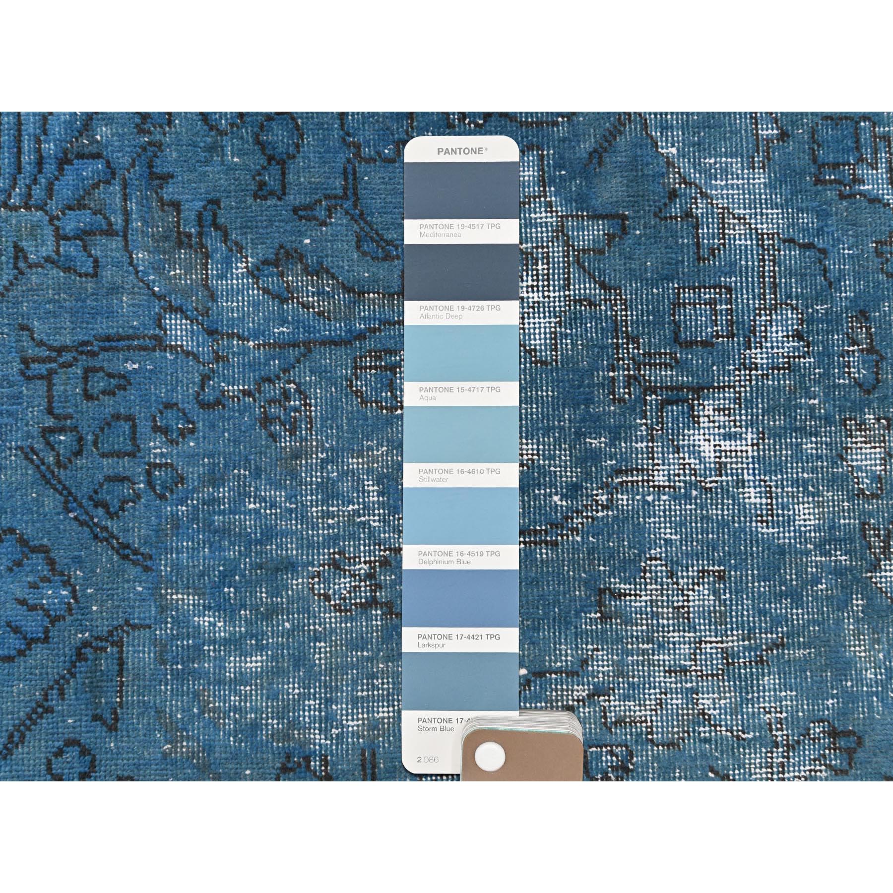 9'8"x10'10" Blue Vintage Overdyed Persian Tabriz Distressed Worn Wool Shaved Down Hand Knotted Squarish Oriental Rug Sh61487