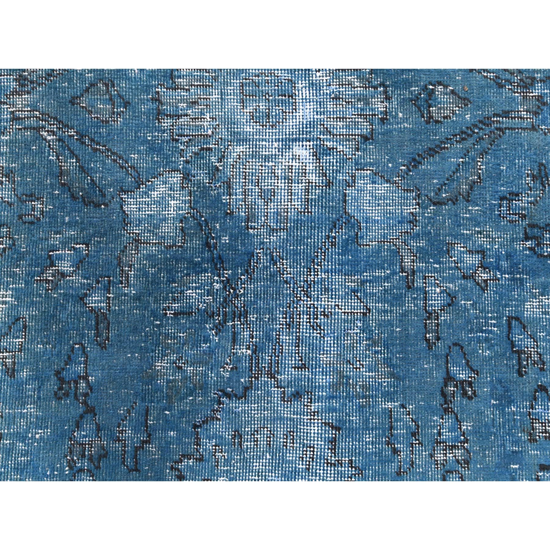 9'8"x10'10" Blue Vintage Overdyed Persian Tabriz Distressed Worn Wool Shaved Down Hand Knotted Squarish Oriental Rug Sh61487