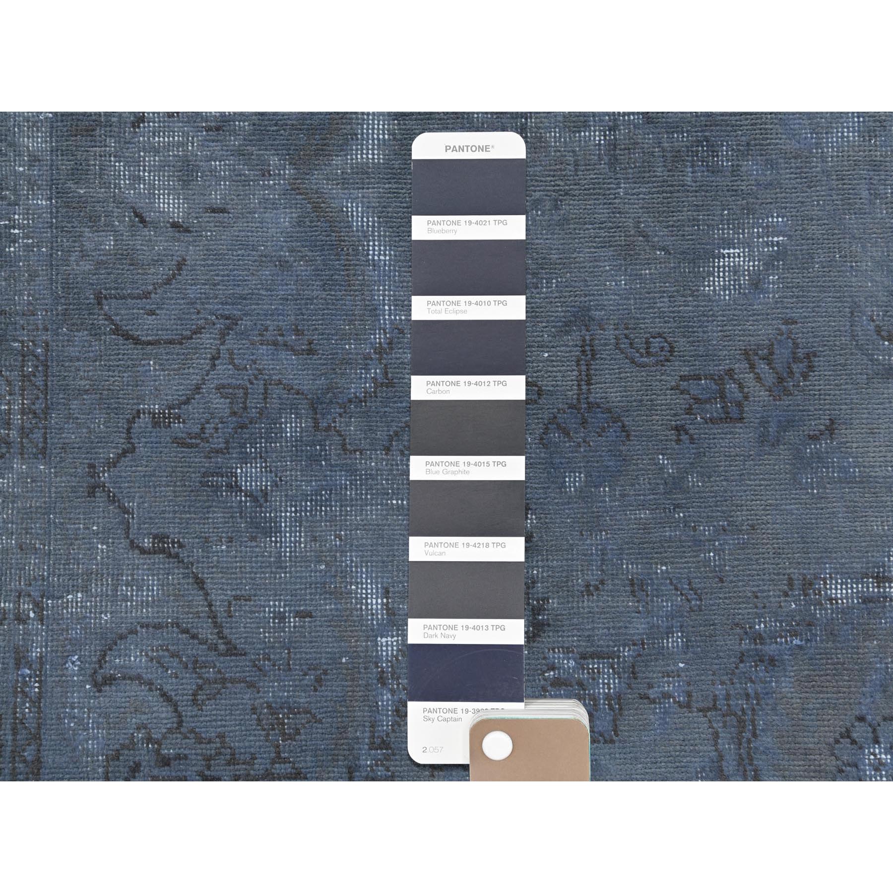 7'2"x10'4" Distressed Worn Wool Shaved Down Hand Knotted Dark Gray Vintage Overdyed Persian Tabriz Oriental Rug Sh61597