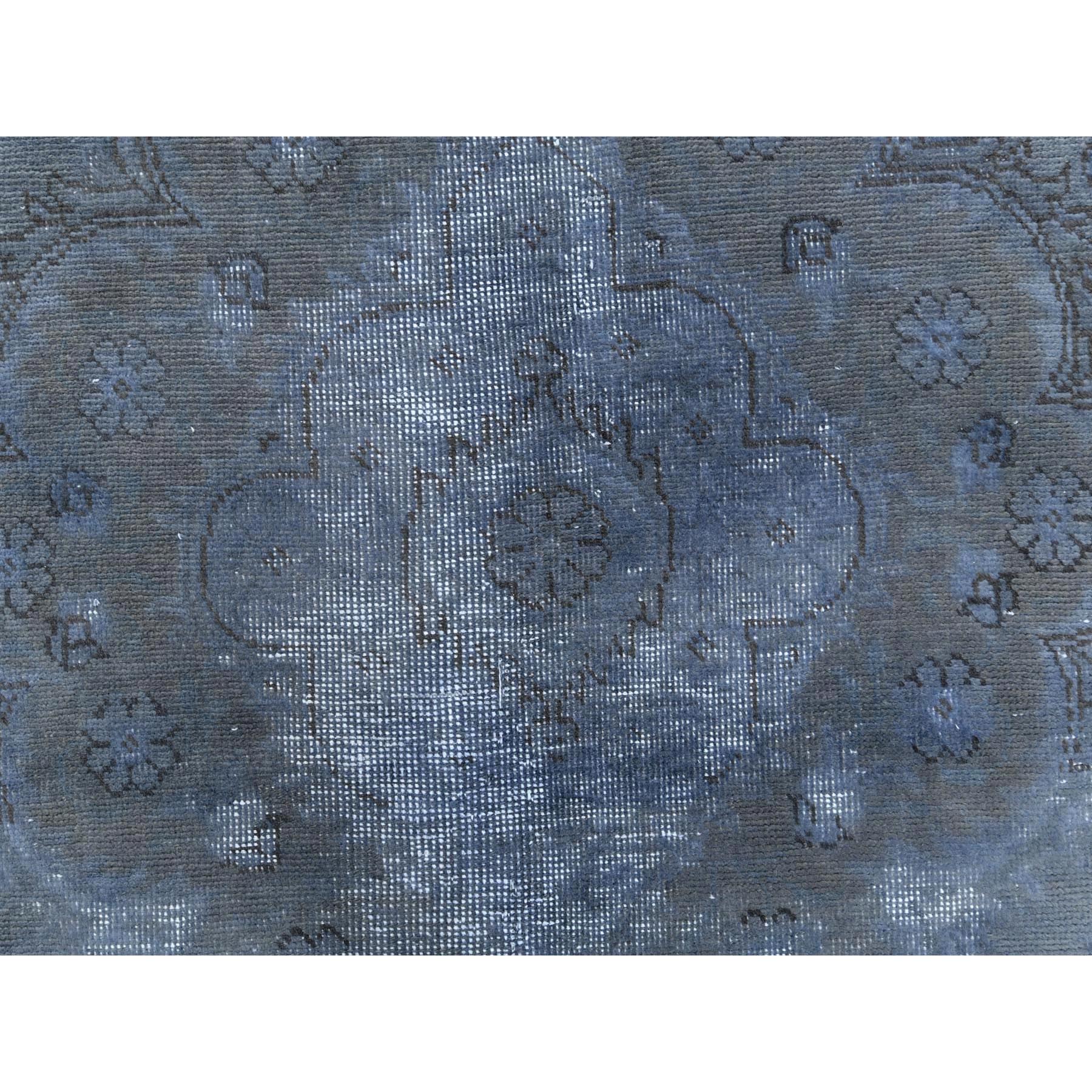 7'2"x10'4" Distressed Worn Wool Shaved Down Hand Knotted Dark Gray Vintage Overdyed Persian Tabriz Oriental Rug Sh61597