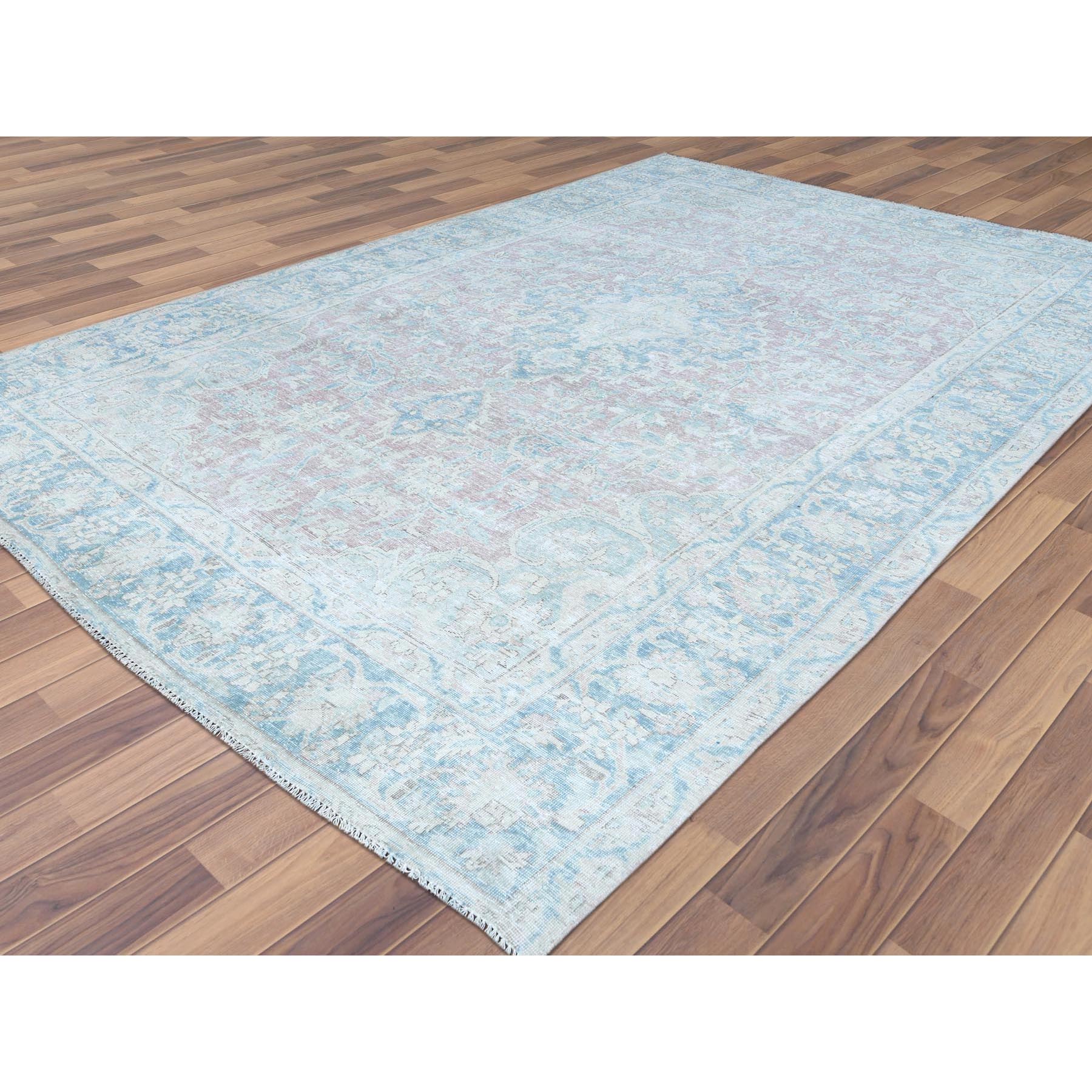 8'1"x12' Faded Champagne, Distressed Look, Vintage, Persian Kerman, Worn Wool, Shaved Down, Hand Knotted Oriental Rug Sh61707