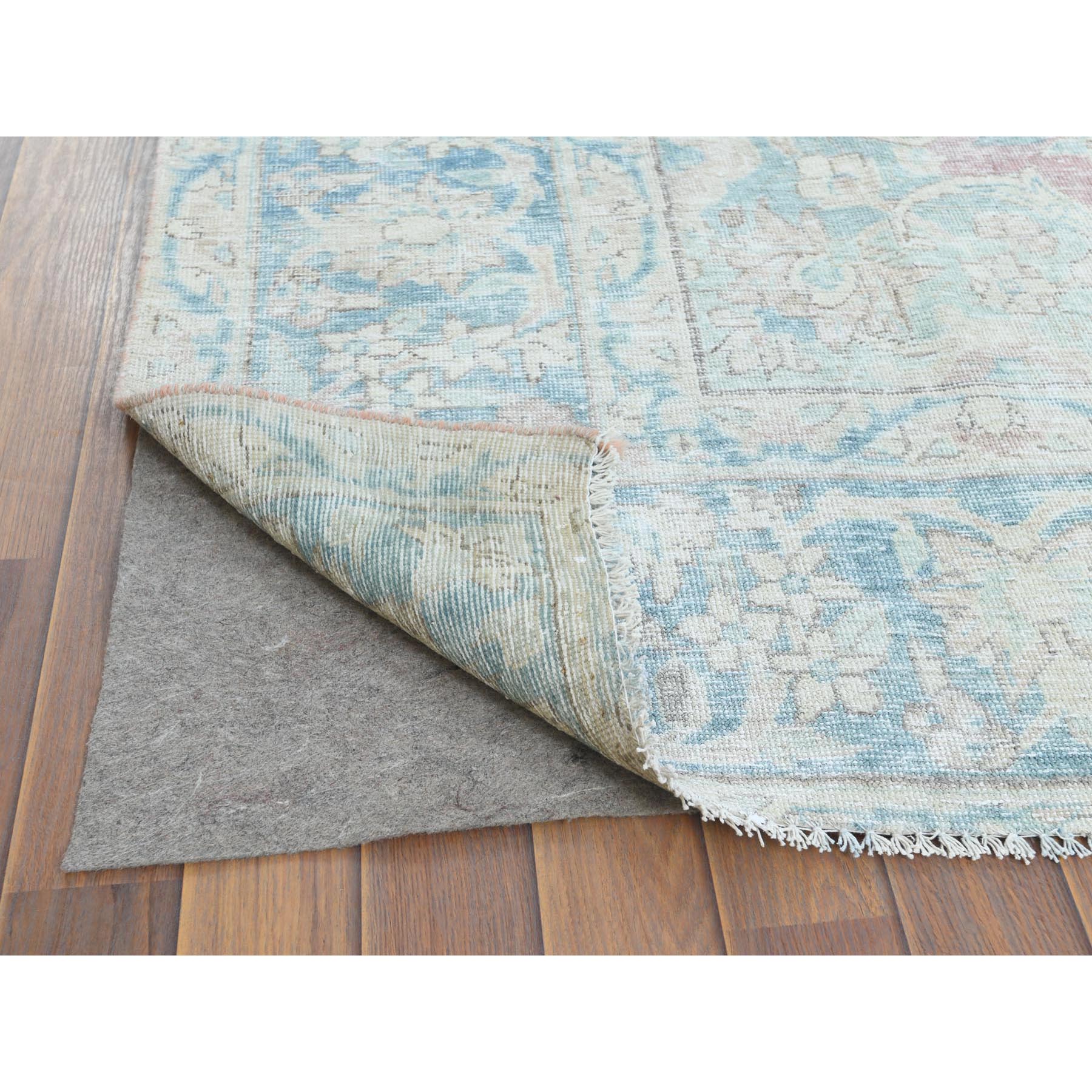 8'1"x12' Faded Champagne, Distressed Look, Vintage, Persian Kerman, Worn Wool, Shaved Down, Hand Knotted Oriental Rug Sh61707