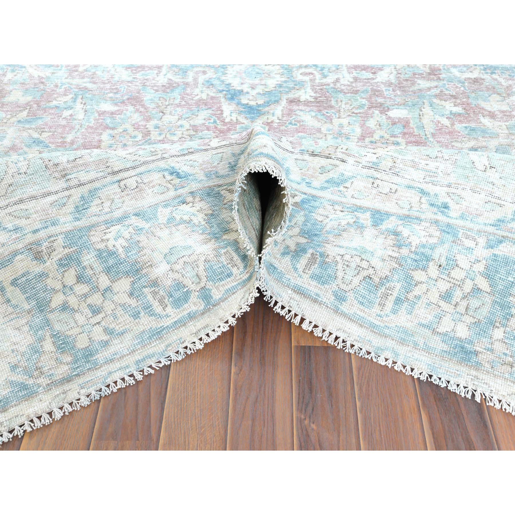 8'1"x12' Faded Champagne, Distressed Look, Vintage, Persian Kerman, Worn Wool, Shaved Down, Hand Knotted Oriental Rug Sh61707