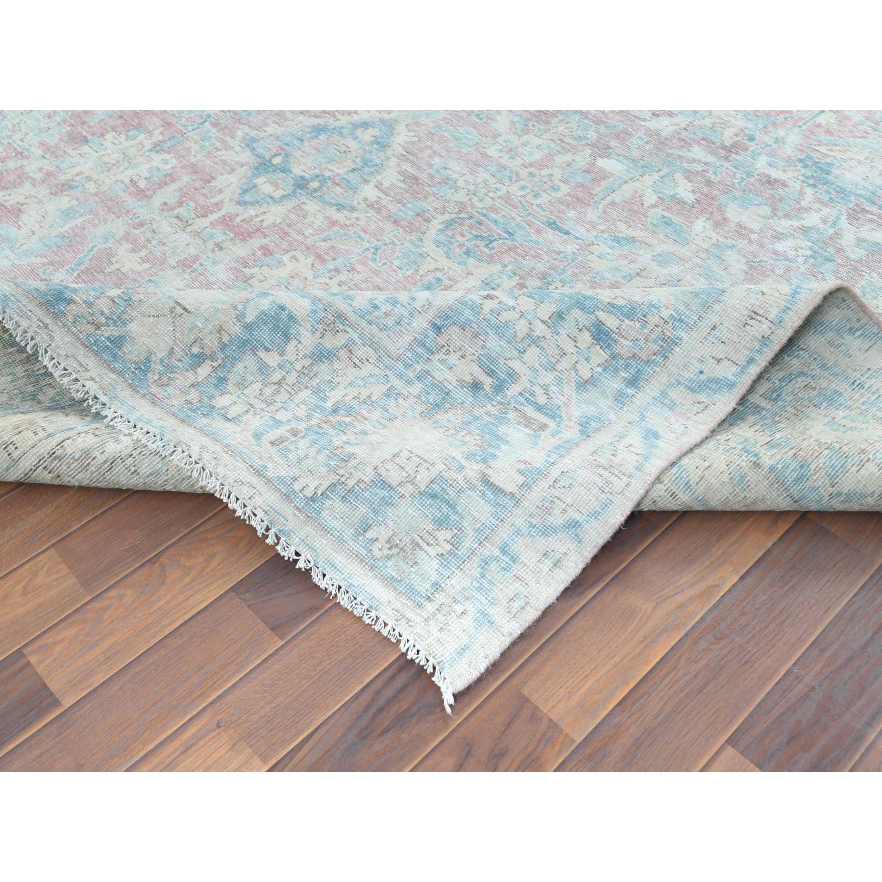 8'1"x12' Faded Champagne, Distressed Look, Vintage, Persian Kerman, Worn Wool, Shaved Down, Hand Knotted Oriental Rug Sh61707