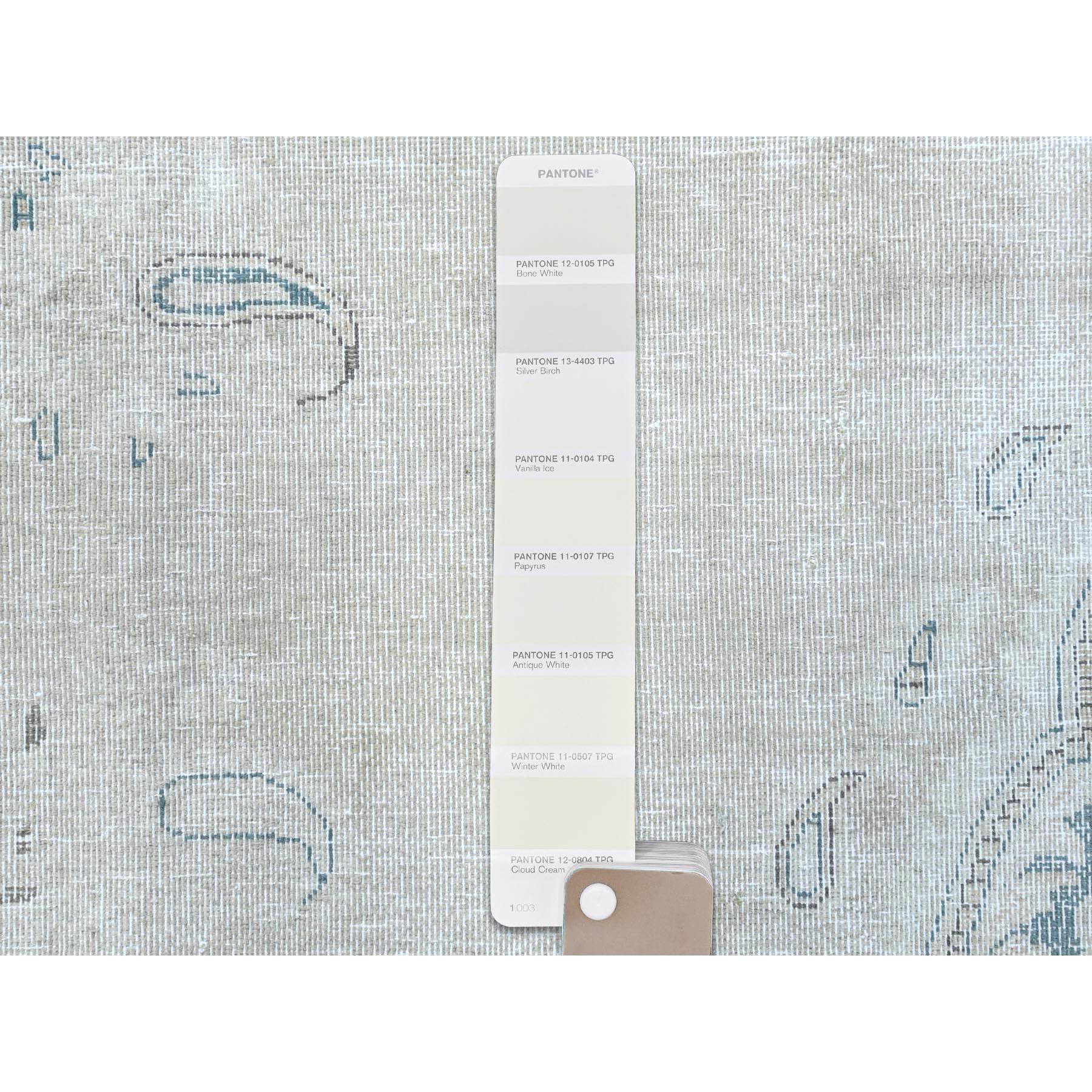 8'3"x11'1" Hand Knotted, Ivory, Vintage, Persian Kerman, Distressed Look, Worn Wool, Shaved Down, Oriental Rug Sh61708