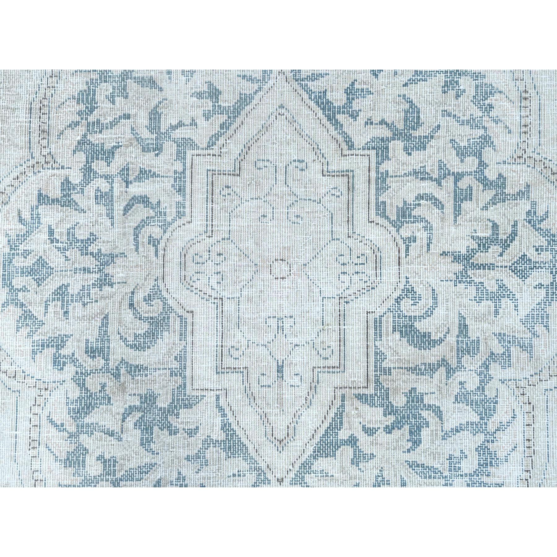 8'3"x11'1" Hand Knotted, Ivory, Vintage, Persian Kerman, Distressed Look, Worn Wool, Shaved Down, Oriental Rug Sh61708