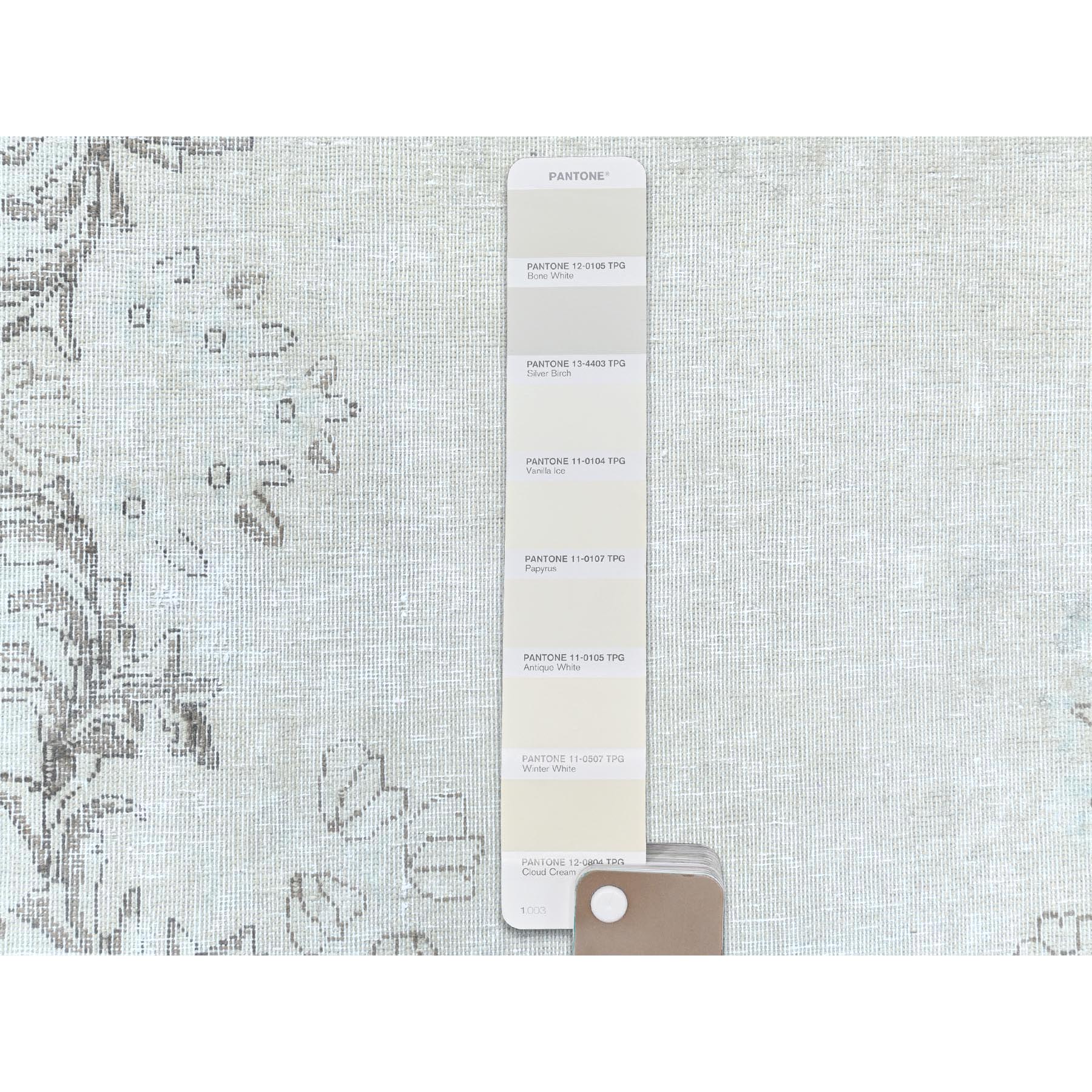 9'1"x13'4" Vintage Persian Kerman, Distressed Look, Worn Wool, Sheared Low, Hand Knotted, Ivory, Oriental Rug Sh61712