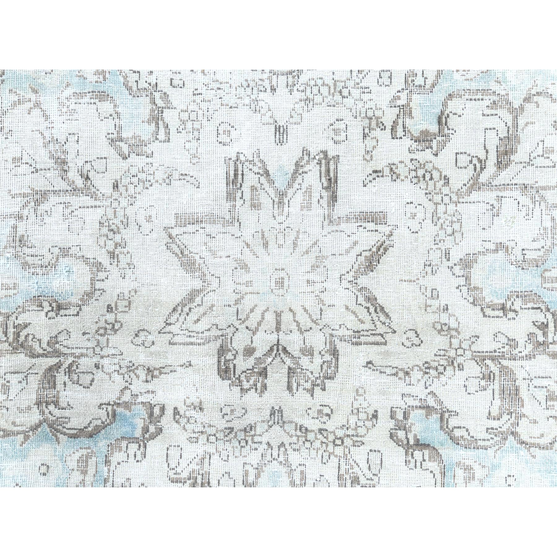 9'1"x13'4" Vintage Persian Kerman, Distressed Look, Worn Wool, Sheared Low, Hand Knotted, Ivory, Oriental Rug Sh61712