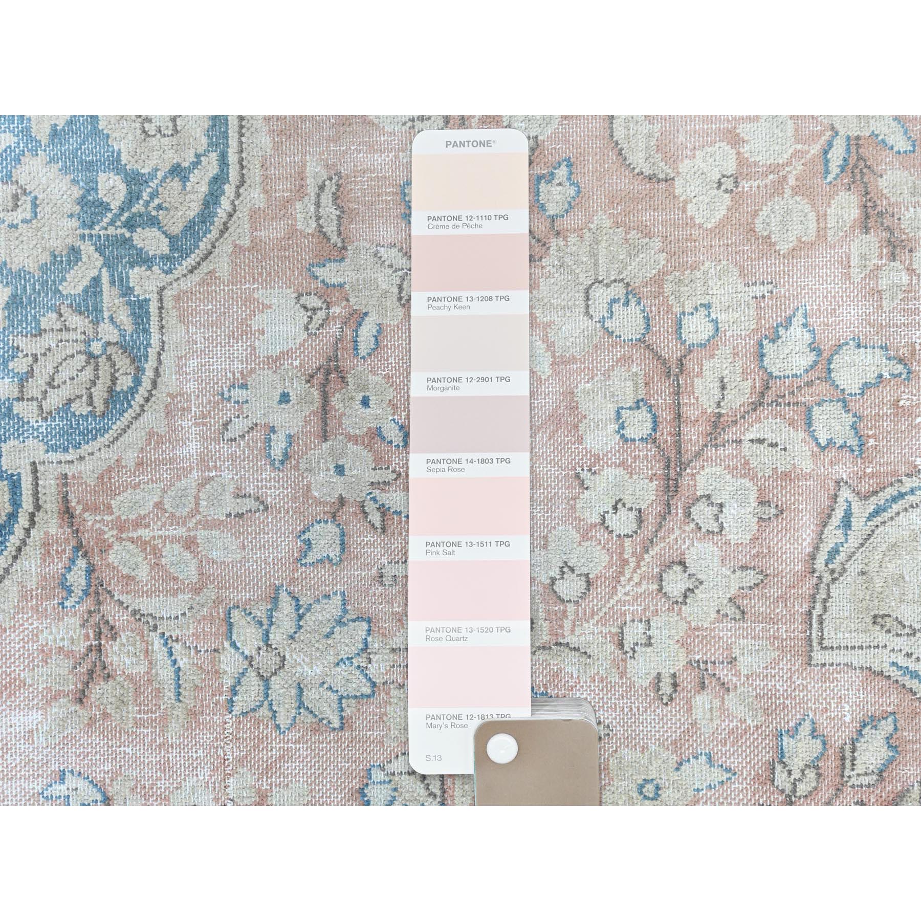7'x10'4" Worn Wool, Cropped Thin, Hand Knotted, Faded Red, Vintage Persian Kerman, Distressed Look, Oriental Rug Sh61719