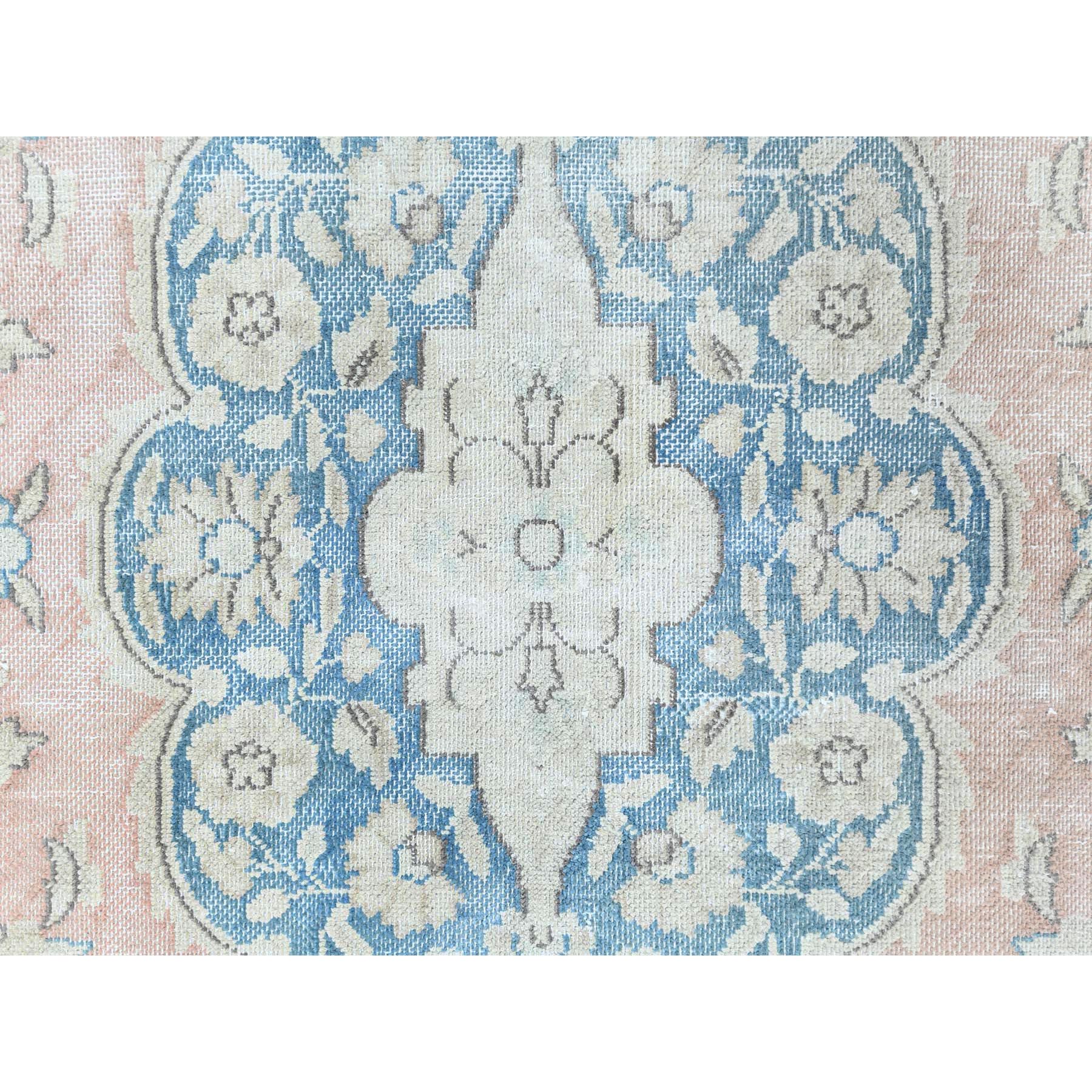 7'x10'4" Worn Wool, Cropped Thin, Hand Knotted, Faded Red, Vintage Persian Kerman, Distressed Look, Oriental Rug Sh61719