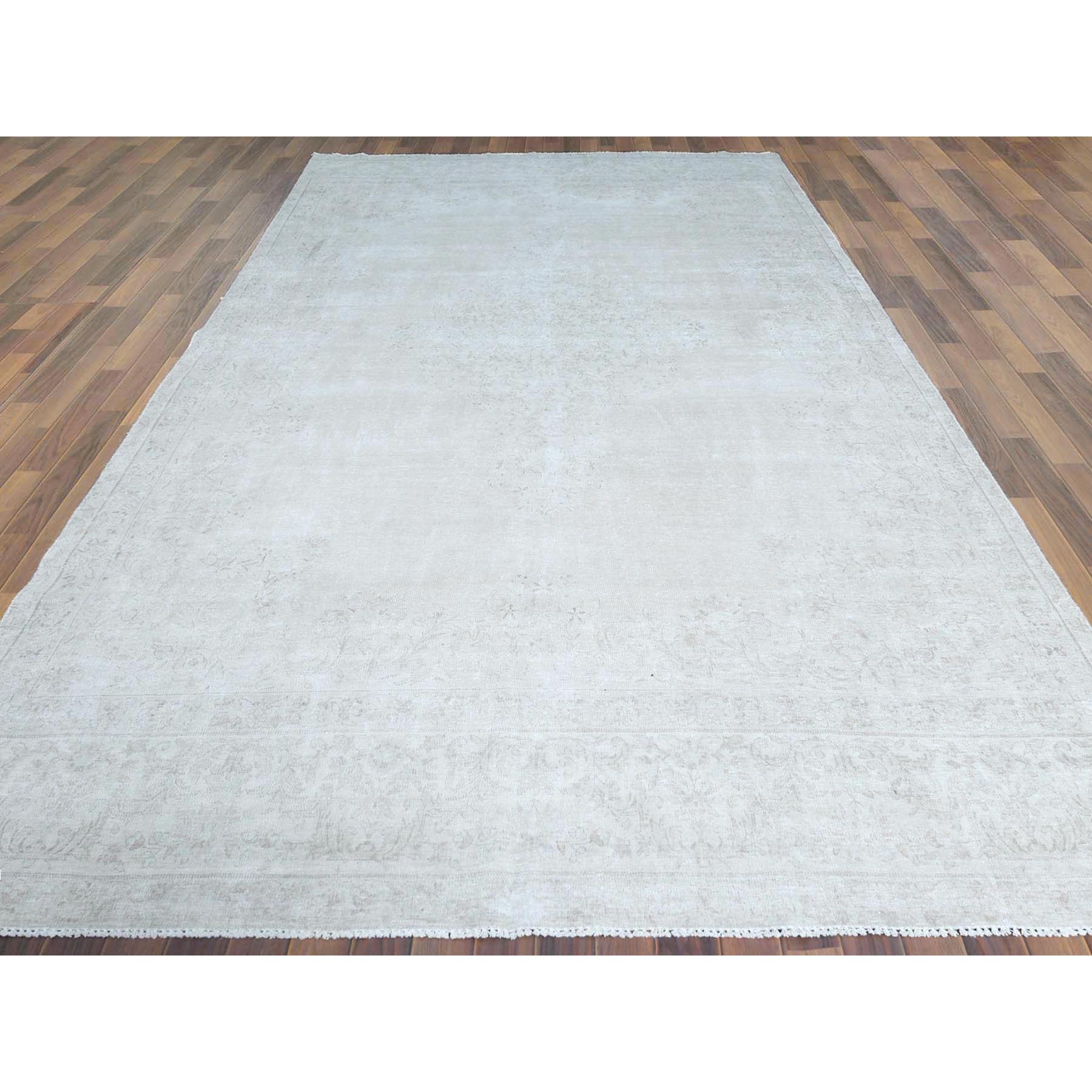 7'6"x12'10" Beige, Vintage Persian Kerman, Distressed Look, Worn Wool, Sheared Low, Hand Knotted, Oriental Rug Sh61724