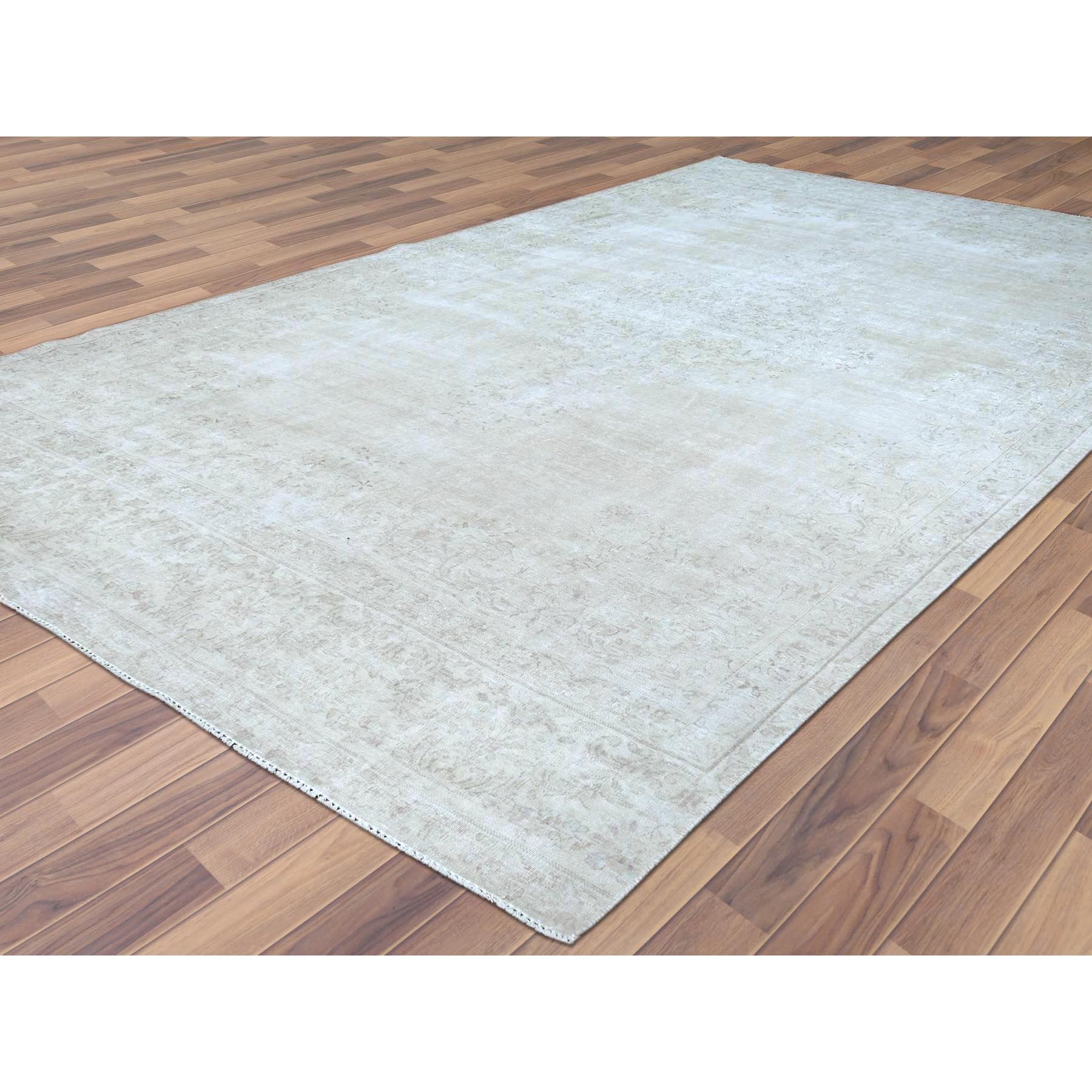 7'6"x12'10" Beige, Vintage Persian Kerman, Distressed Look, Worn Wool, Sheared Low, Hand Knotted, Oriental Rug Sh61724