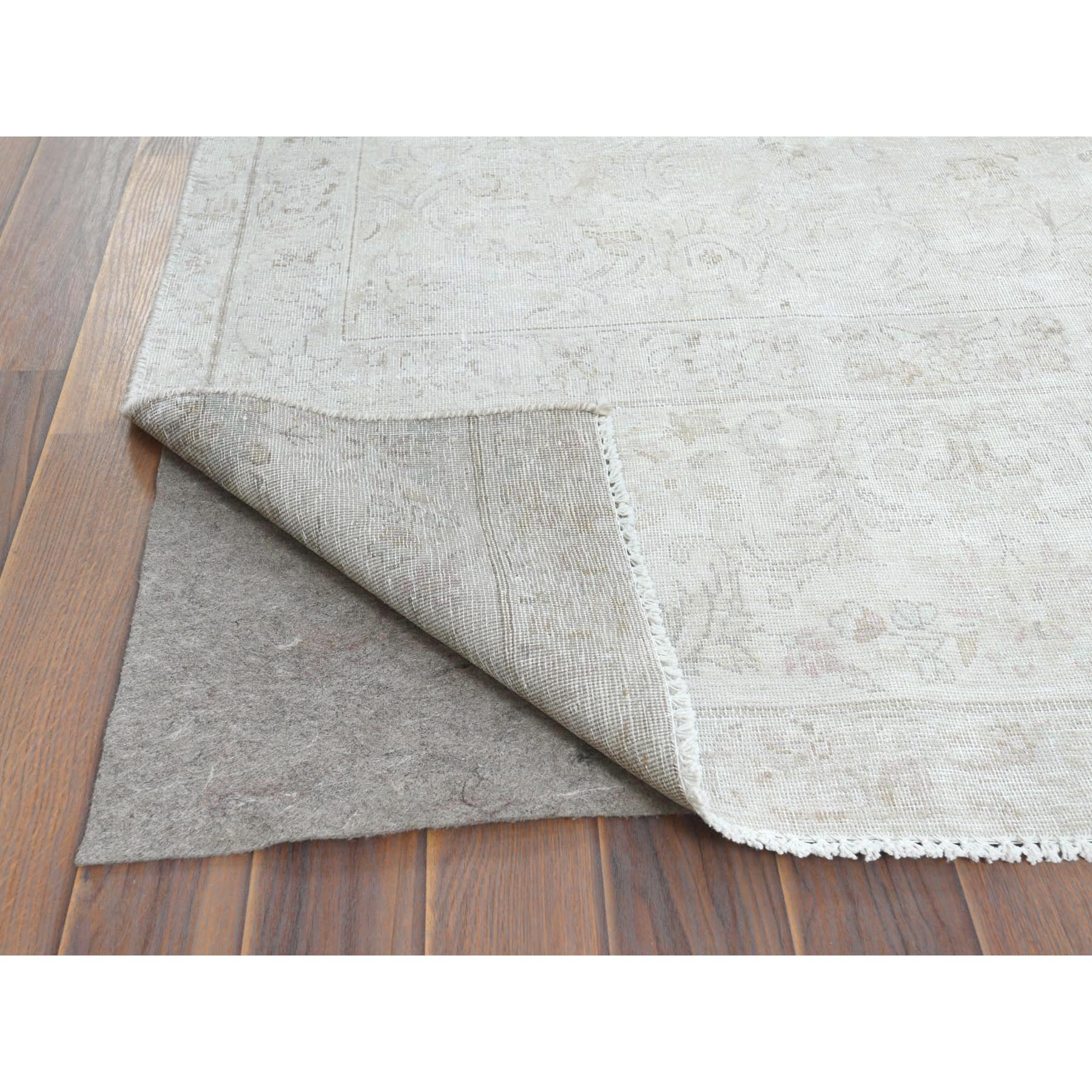 7'6"x12'10" Beige, Vintage Persian Kerman, Distressed Look, Worn Wool, Sheared Low, Hand Knotted, Oriental Rug Sh61724