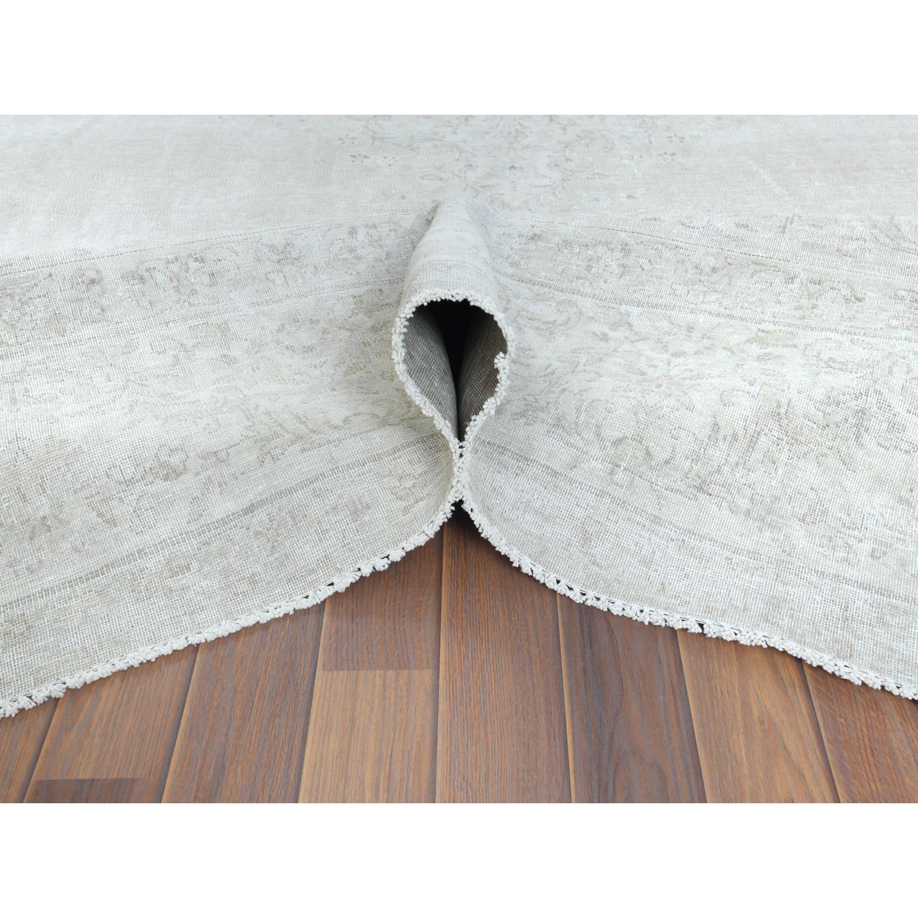 7'6"x12'10" Beige, Vintage Persian Kerman, Distressed Look, Worn Wool, Sheared Low, Hand Knotted, Oriental Rug Sh61724