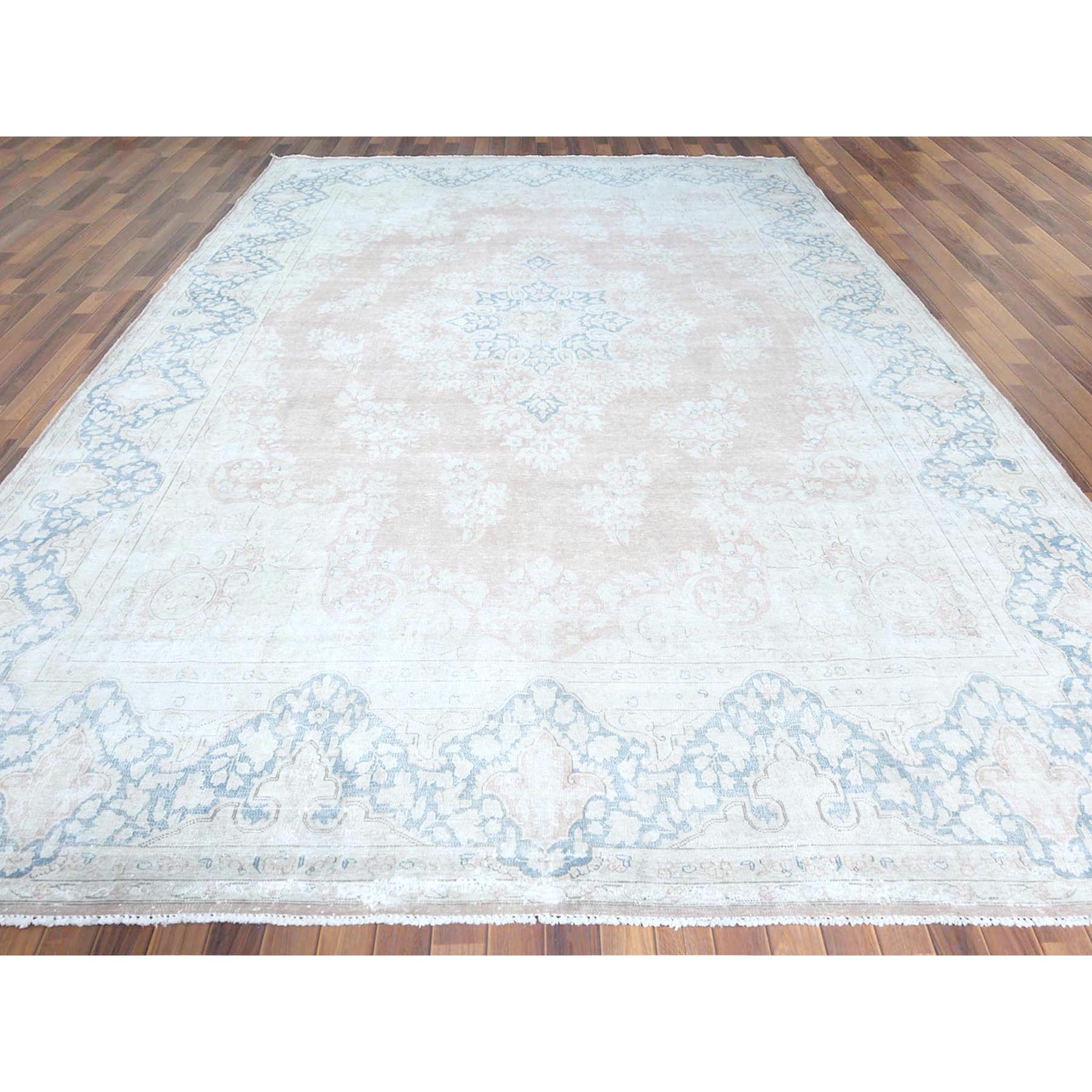 10'1"x14'2" Hand Knotted, Almond Brown, Vintage Persian Kerman, Distressed Look, Worn Wool, Cropped Thin, Oriental Rug Sh61725