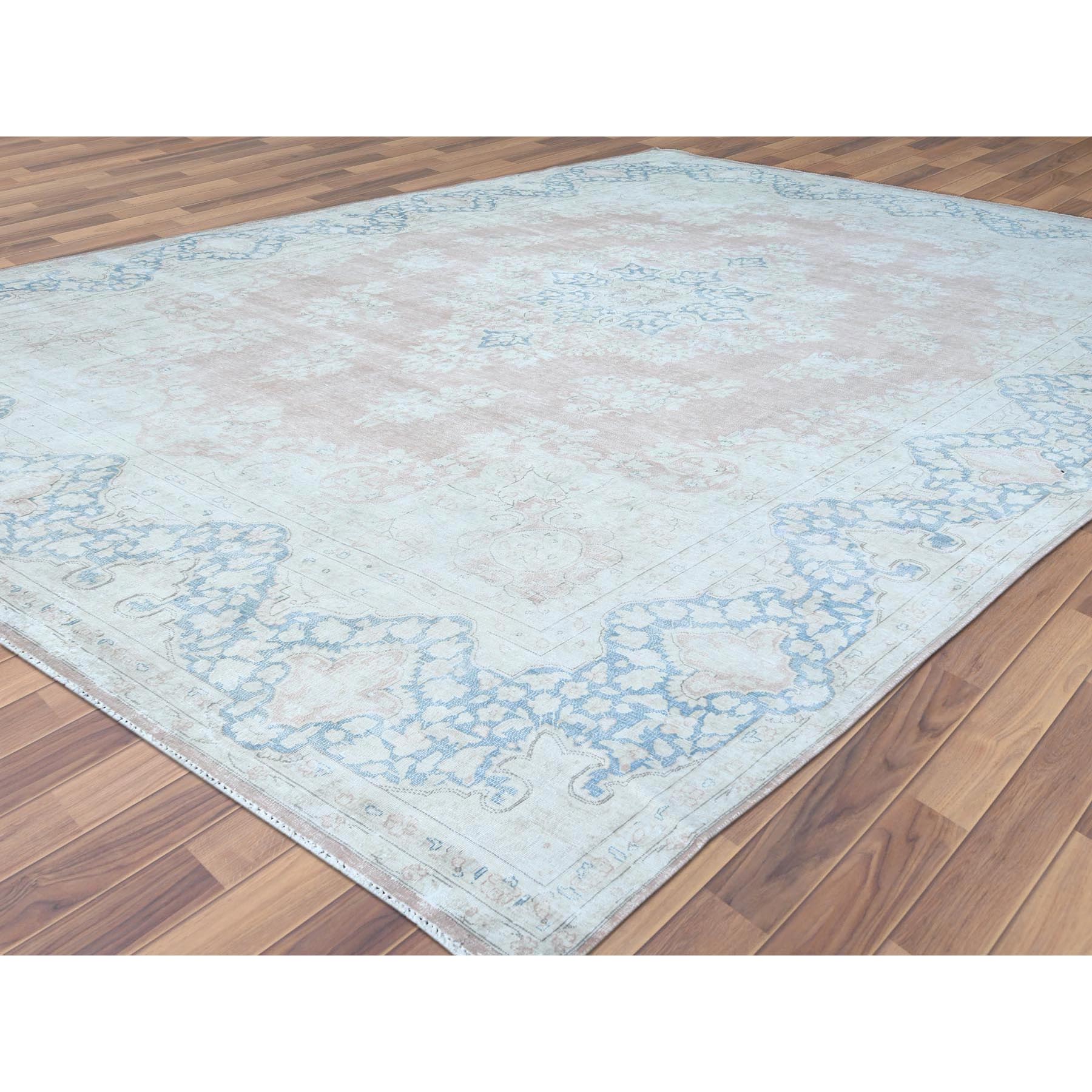 10'1"x14'2" Hand Knotted, Almond Brown, Vintage Persian Kerman, Distressed Look, Worn Wool, Cropped Thin, Oriental Rug Sh61725