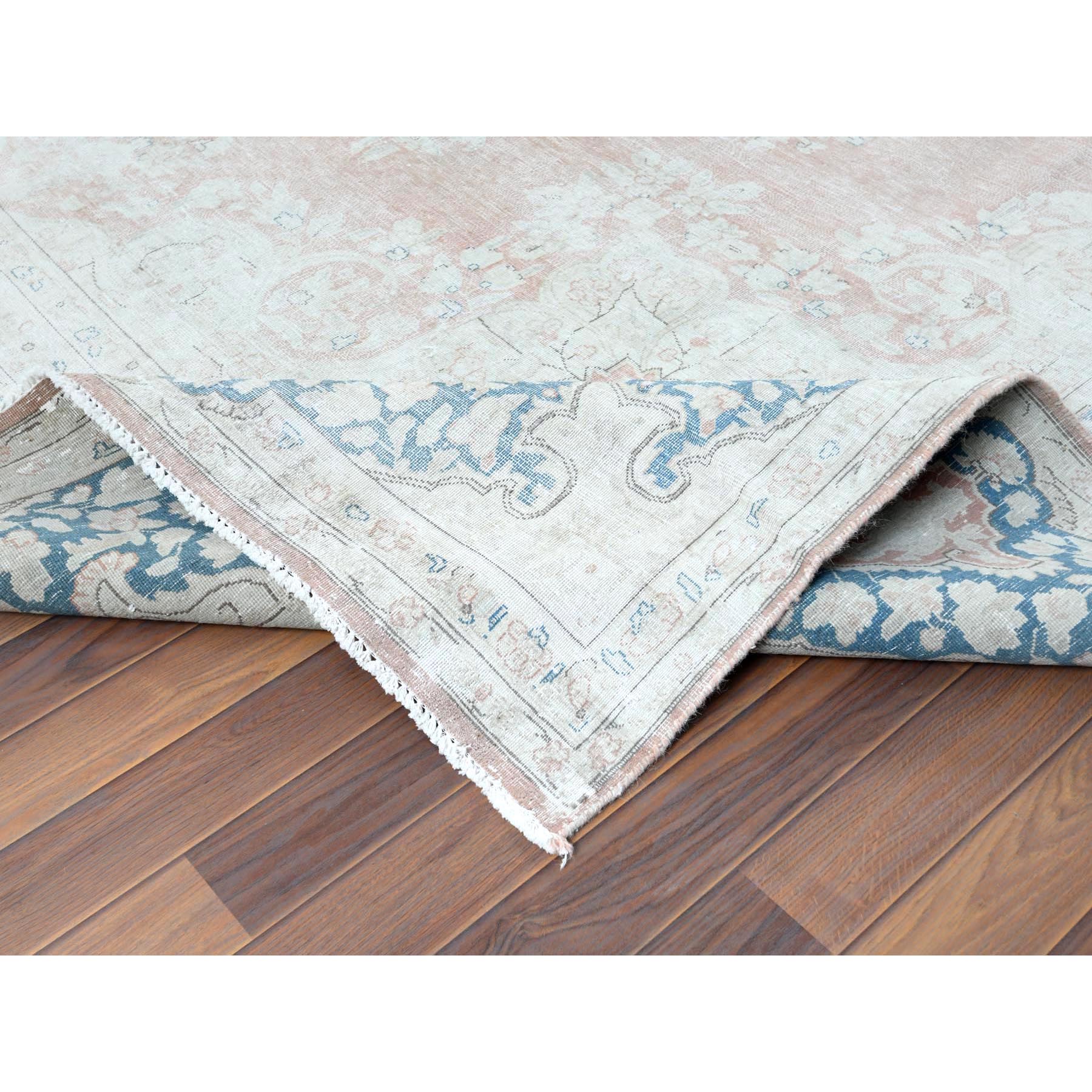 10'1"x14'2" Hand Knotted, Almond Brown, Vintage Persian Kerman, Distressed Look, Worn Wool, Cropped Thin, Oriental Rug Sh61725
