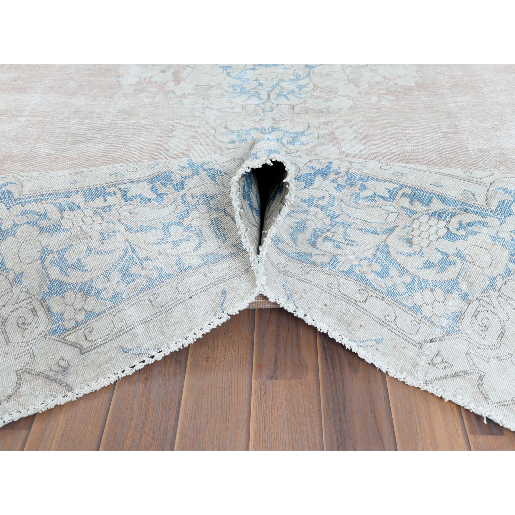 9'8"x12'9" Faded Champagne, Vintage Persian Kerman, Distressed Look, Worn Wool, Cropped Thin, Hand Knotted, Oriental Rug Sh61728