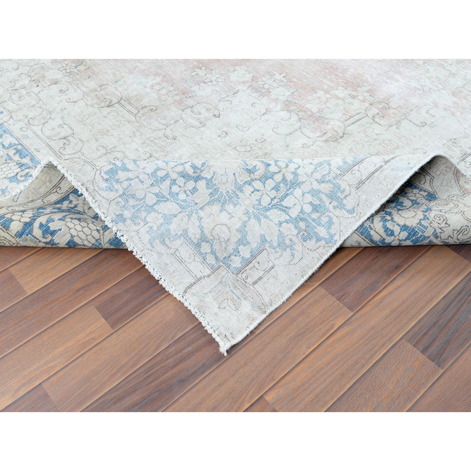 9'8"x12'9" Faded Champagne, Vintage Persian Kerman, Distressed Look, Worn Wool, Cropped Thin, Hand Knotted, Oriental Rug Sh61728
