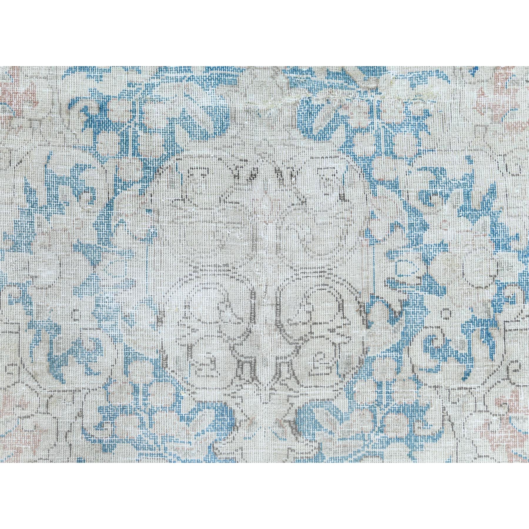 9'8"x12'9" Faded Champagne, Vintage Persian Kerman, Distressed Look, Worn Wool, Cropped Thin, Hand Knotted, Oriental Rug Sh61728