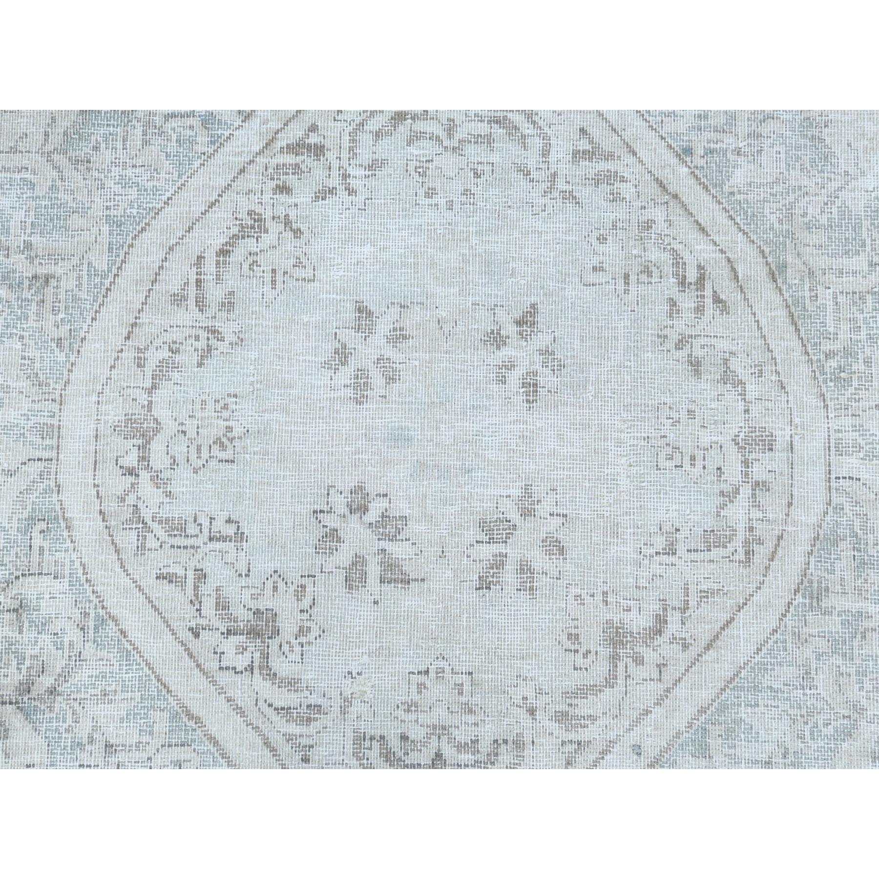 8'8"x12' Cropped Thin, Hand Knotted, Ivory, Vintage Persian Kerman, Distressed Look, Worn Wool, Oriental Rug Sh61734