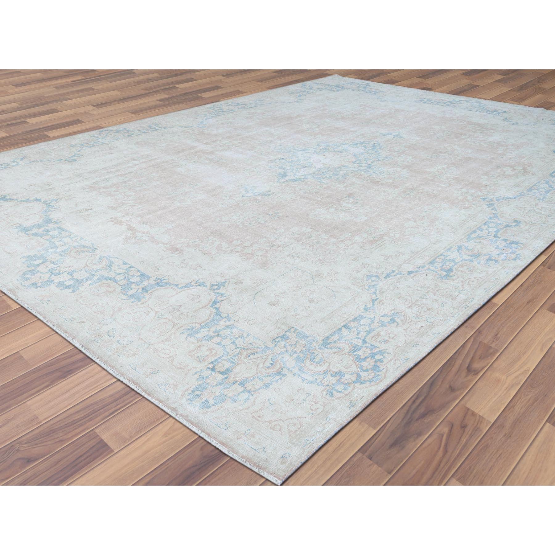 9'9"x13'3" Distressed Look, Worn Wool, Shaved Down, Hand Knotted, Soft Pink, Vintage Persian Kerman, Oriental Rug Sh61735