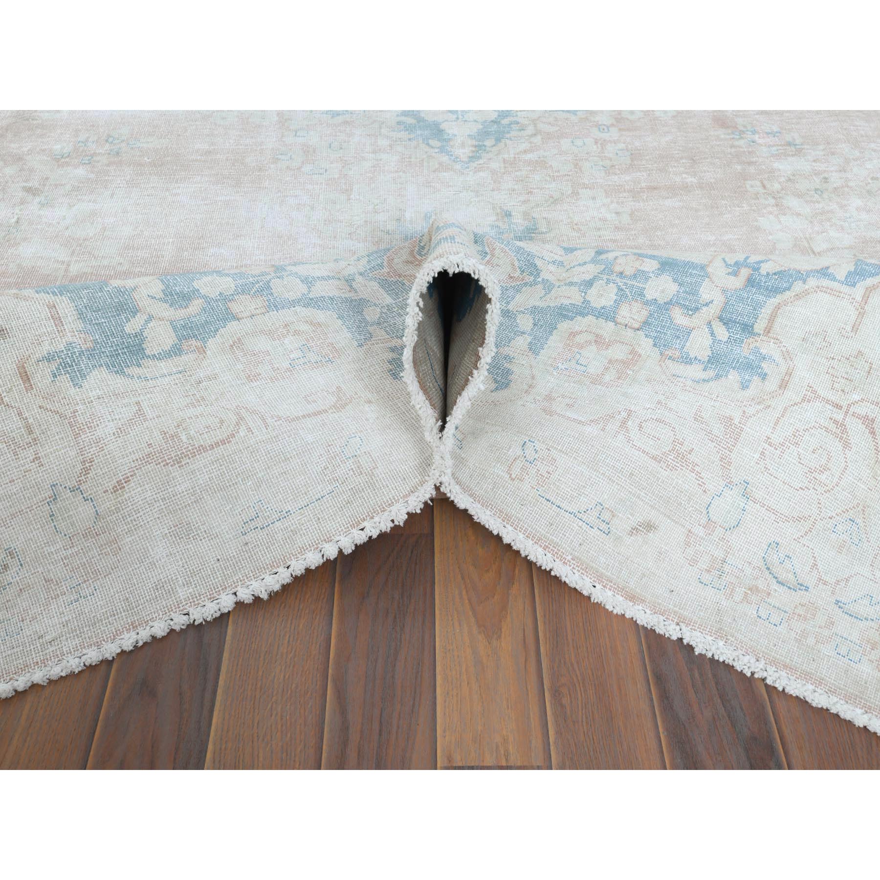9'9"x13'3" Distressed Look, Worn Wool, Shaved Down, Hand Knotted, Soft Pink, Vintage Persian Kerman, Oriental Rug Sh61735