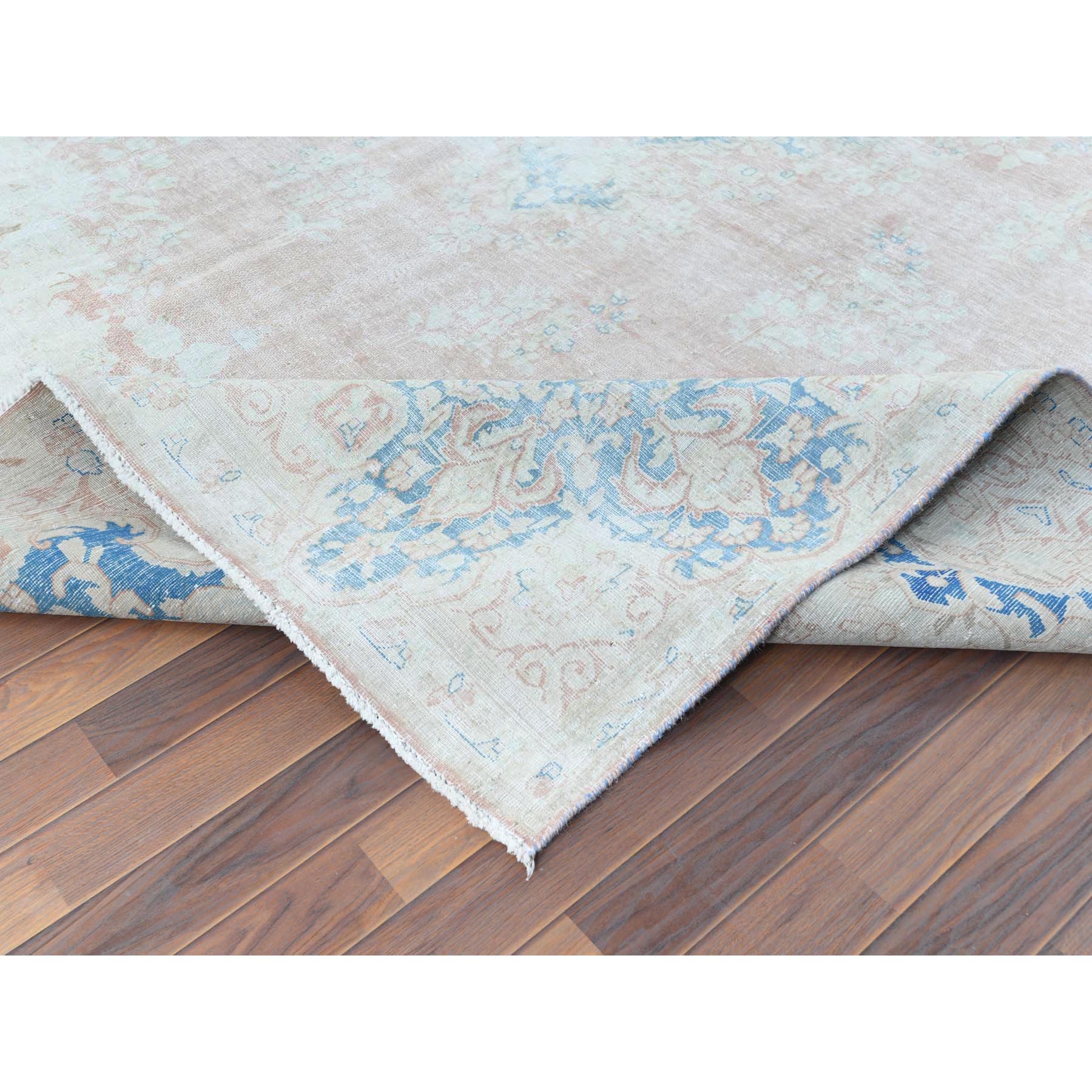 9'9"x13'3" Distressed Look, Worn Wool, Shaved Down, Hand Knotted, Soft Pink, Vintage Persian Kerman, Oriental Rug Sh61735