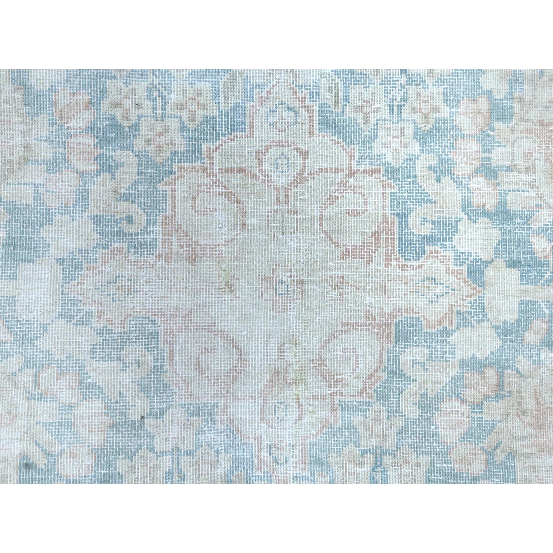9'9"x13'3" Distressed Look, Worn Wool, Shaved Down, Hand Knotted, Soft Pink, Vintage Persian Kerman, Oriental Rug Sh61735