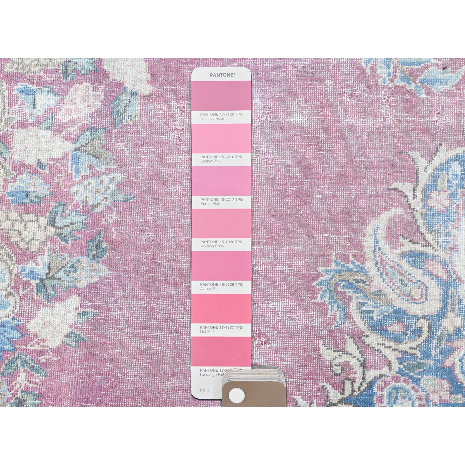 6'7"x8'7" Vintage Persian Kerman, Distressed Look, Worn Wool, Shaved Down, Hand Knotted, Pink, Oriental Rug Sh61744