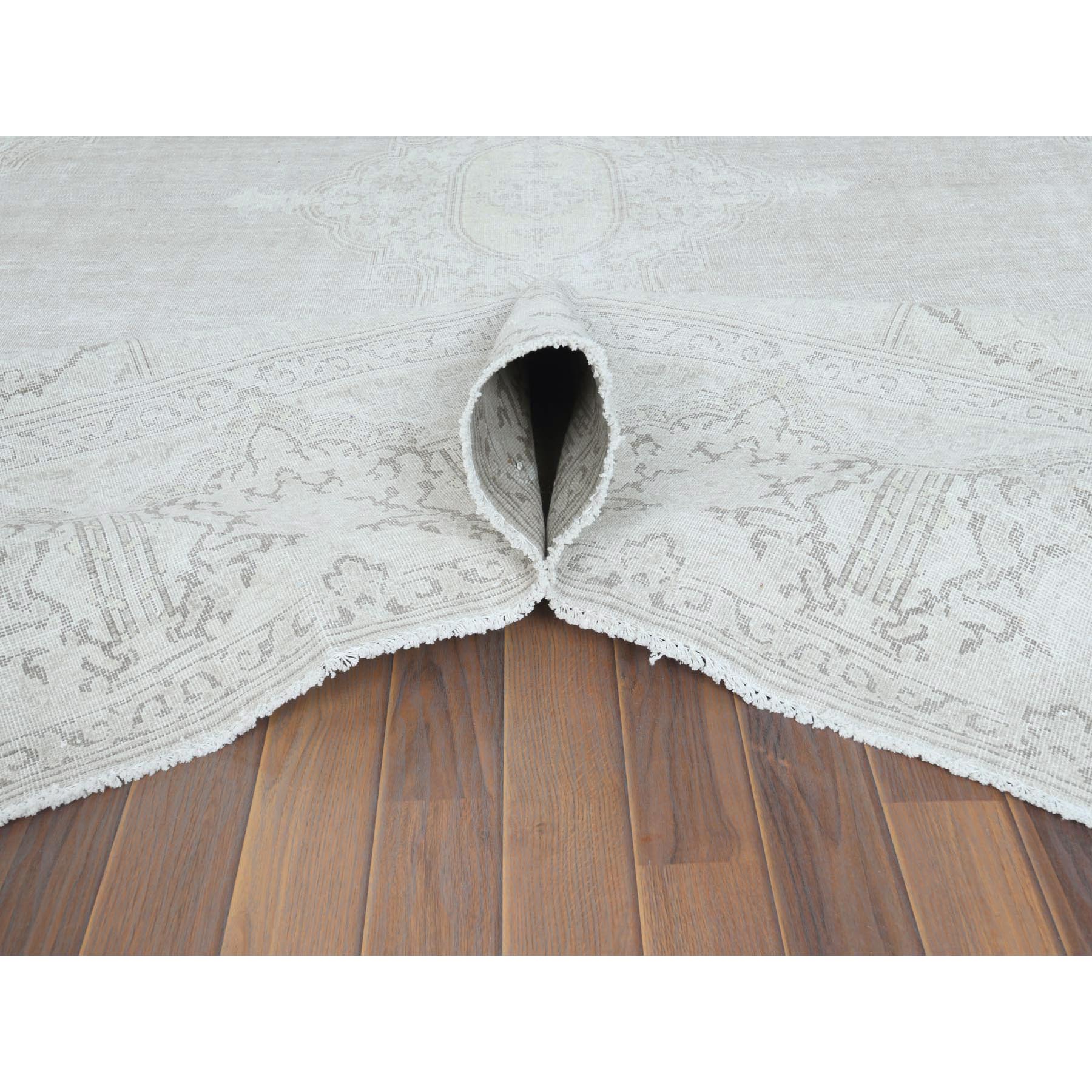 9'6"x12'5" Shaved Down, Hand Knotted, Ivory, Vintage Persian Kerman, Distressed Look, Worn Wool, Oriental Rug Sh61793