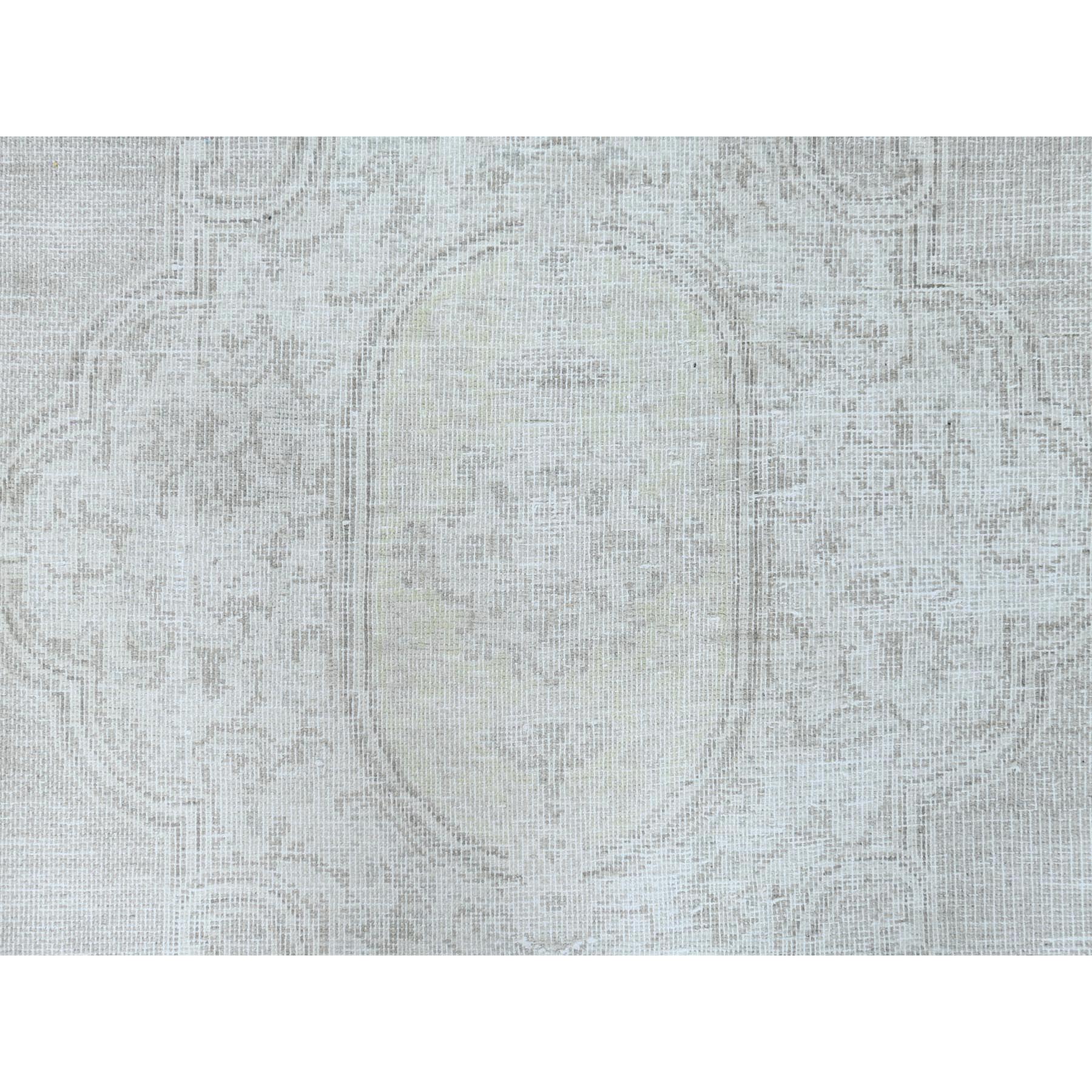 9'6"x12'5" Shaved Down, Hand Knotted, Ivory, Vintage Persian Kerman, Distressed Look, Worn Wool, Oriental Rug Sh61793