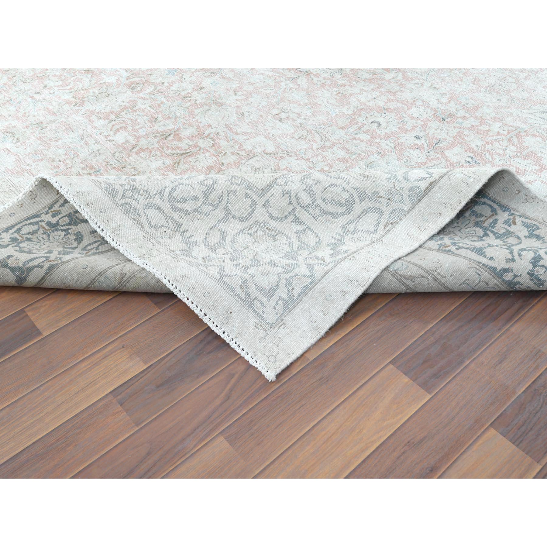 9'8"x12'10" Worn Wool, Sheared Low, Hand Knotted, Ivory, Vintage Persian Kerman, Distressed Look, Oriental Rug Sh61795