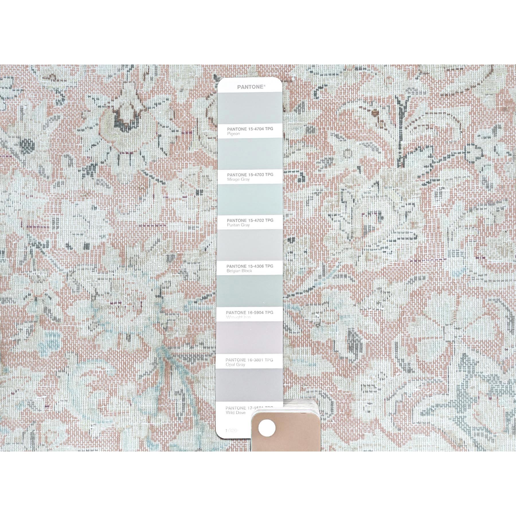 9'8"x12'10" Worn Wool, Sheared Low, Hand Knotted, Ivory, Vintage Persian Kerman, Distressed Look, Oriental Rug Sh61795