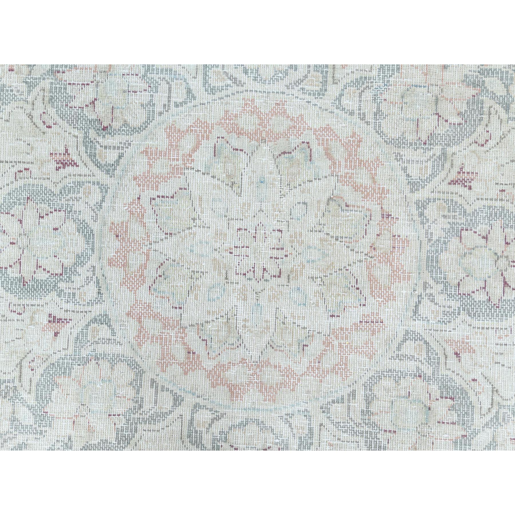 9'8"x12'10" Worn Wool, Sheared Low, Hand Knotted, Ivory, Vintage Persian Kerman, Distressed Look, Oriental Rug Sh61795