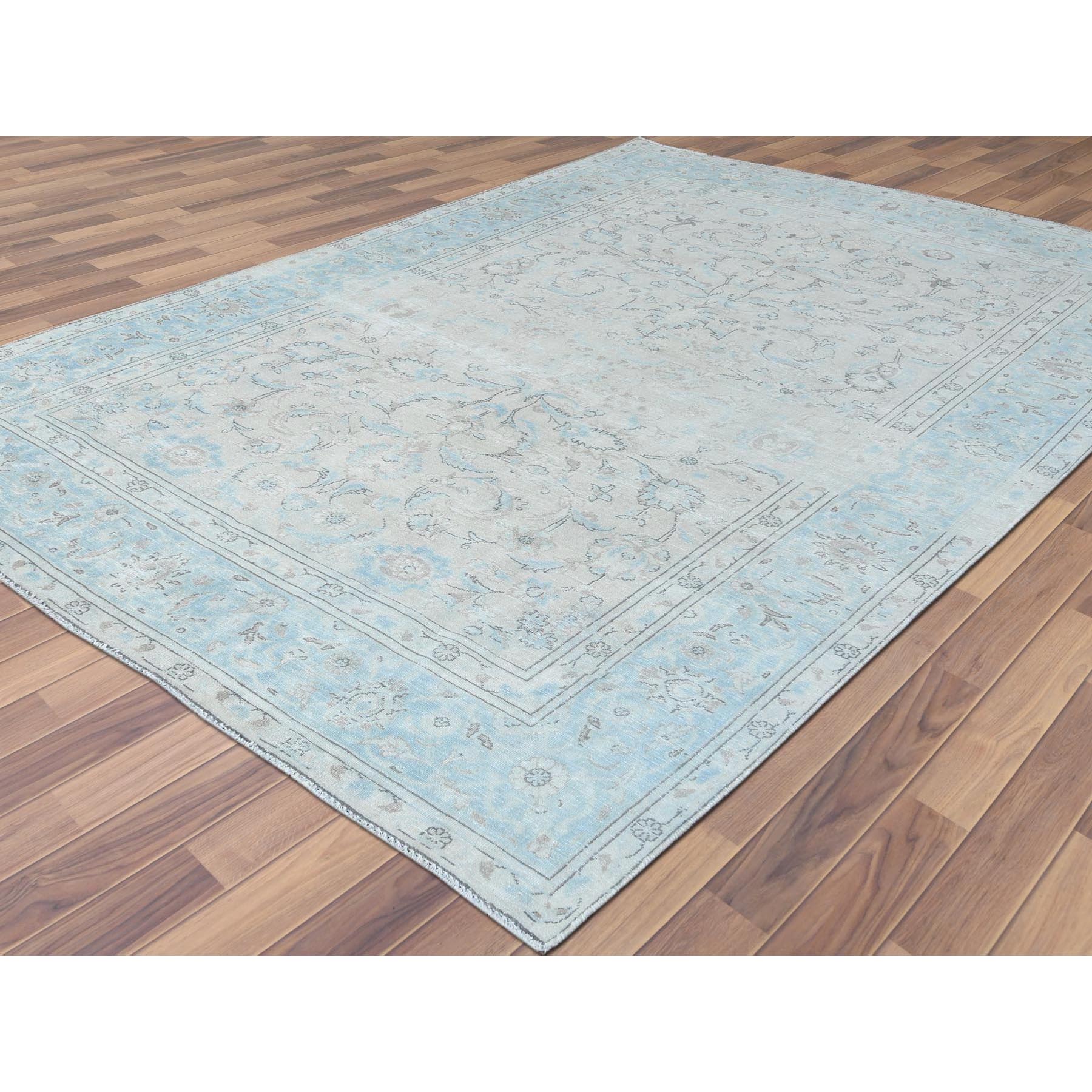 6'6"x9'7" Hand Knotted, Ivory, Vintage Persian Kerman, Distressed Look, Worn Wool, Shaved Down, Oriental Rug Sh61799